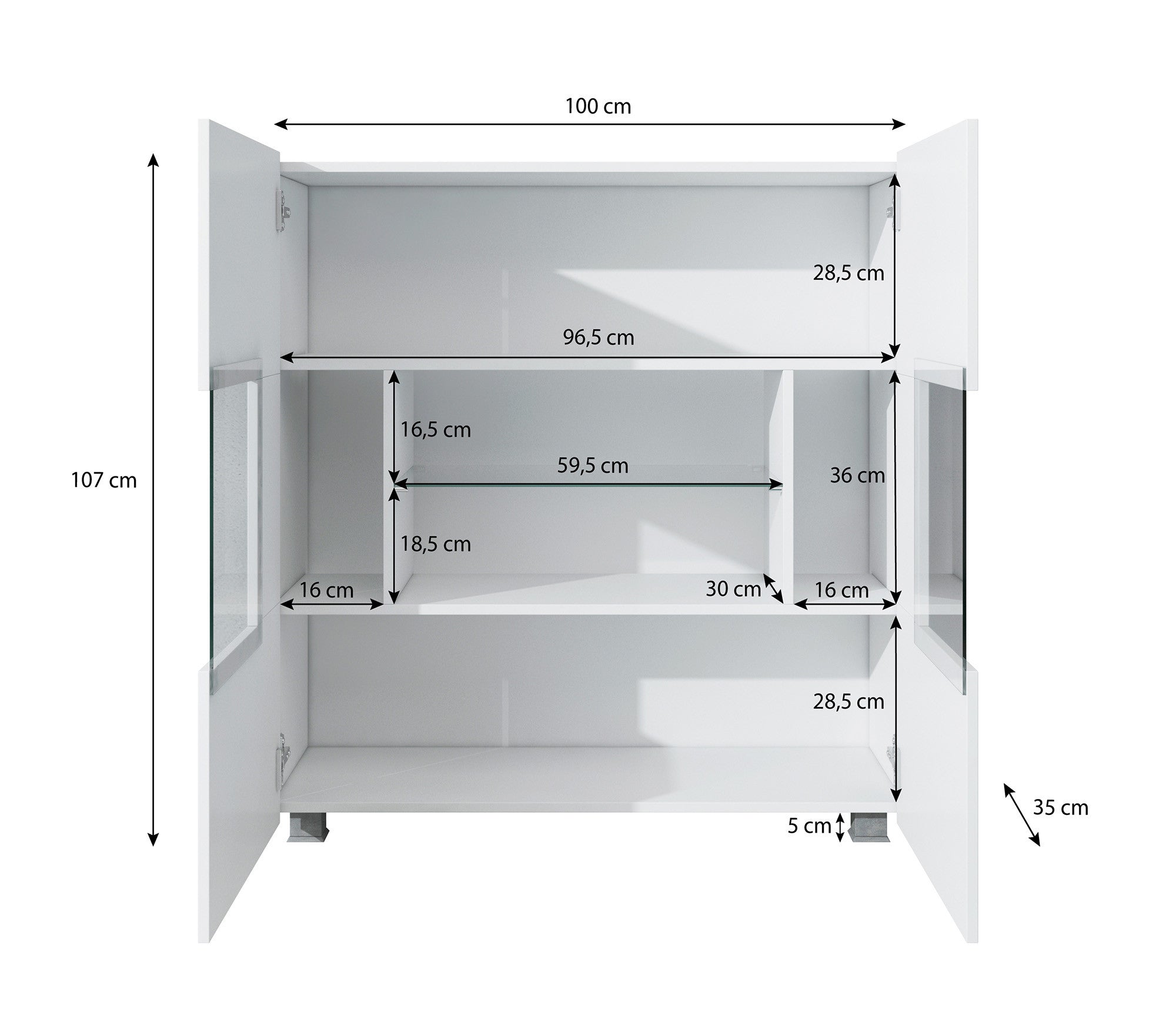Meubella - Dressoir Calgary - Mat Zwart - 100 cm