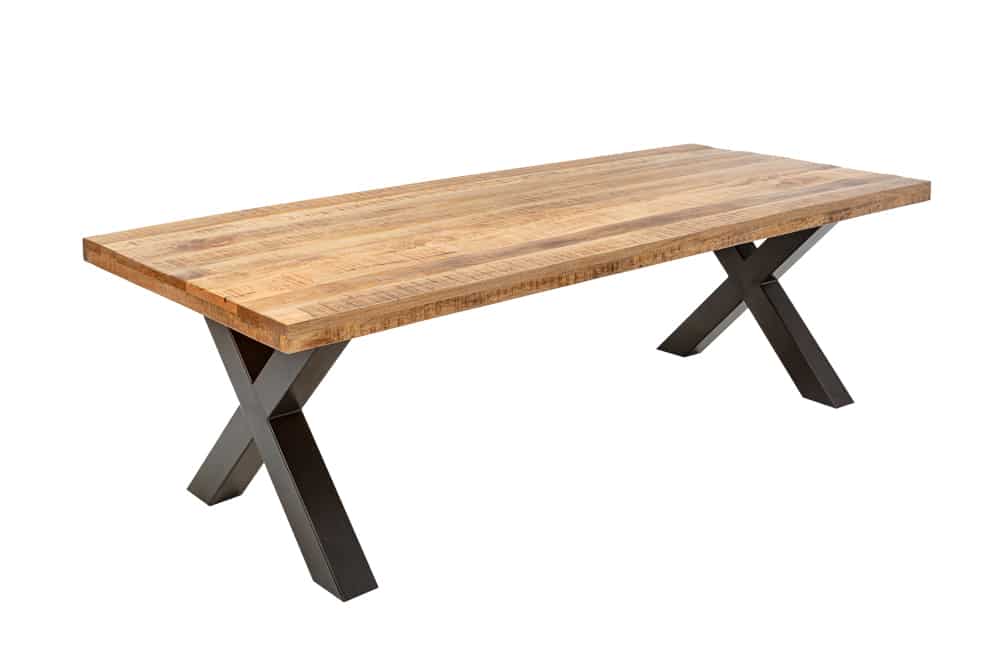 Massiver Esstisch IRON CRAFT 240cm natur Mangoholz Industrial Design X-Gestell schwarz Metall