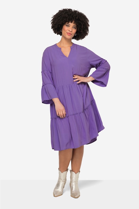 Tunika-Kleid, A-Linie, Tunika-Ausschnitt, 3/4-Ärmel