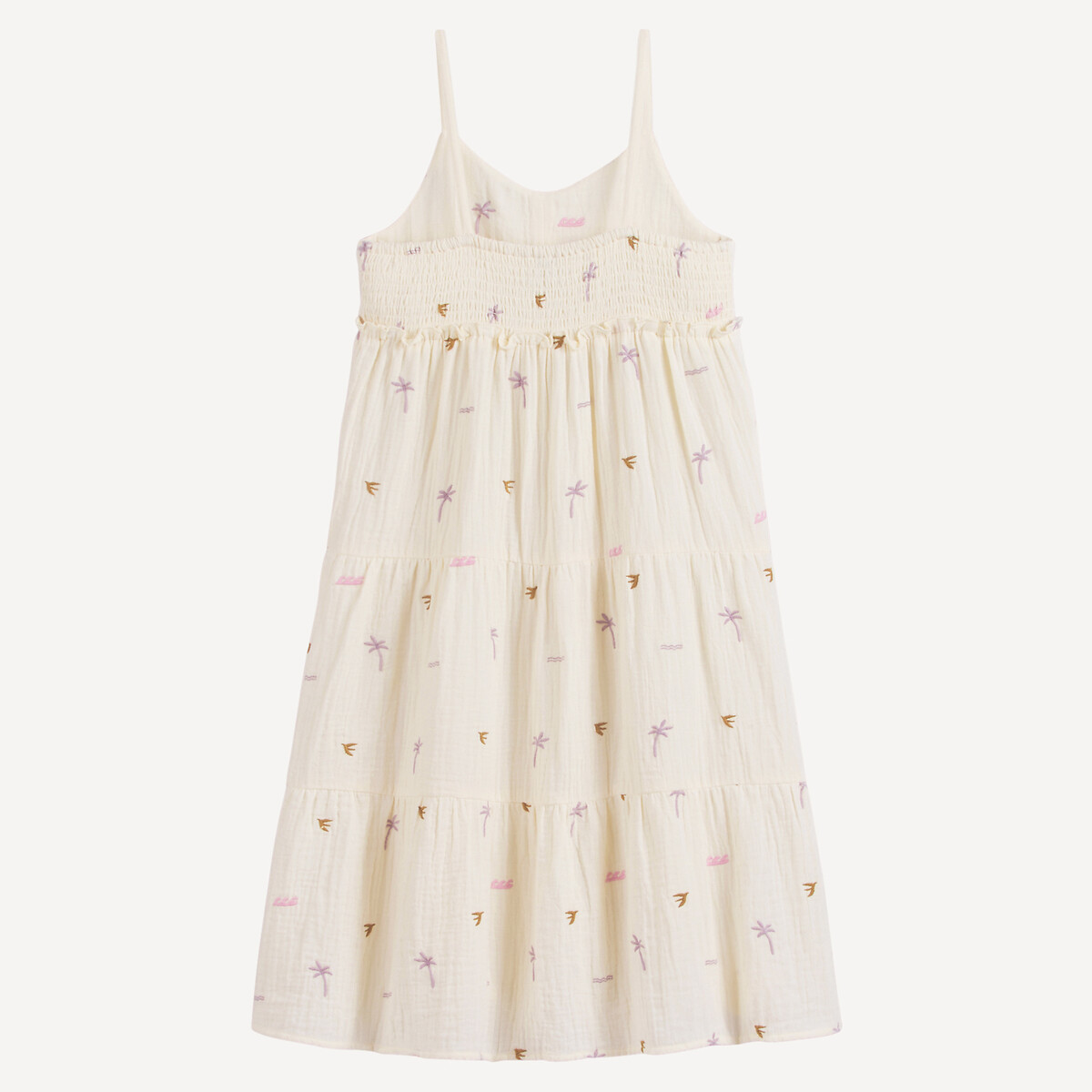 COLEÇÃO LA REDOUTE<br>Vestido de algodão com alças finas e babados