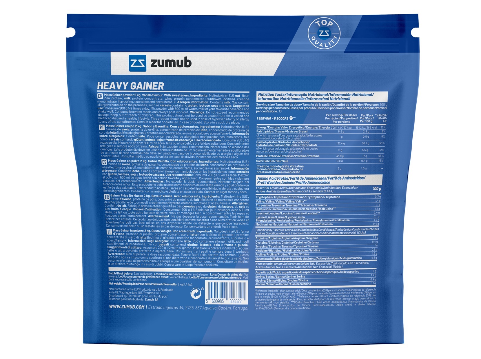 HEAVY GAINER ZUMUB BAUNILHA 2KG