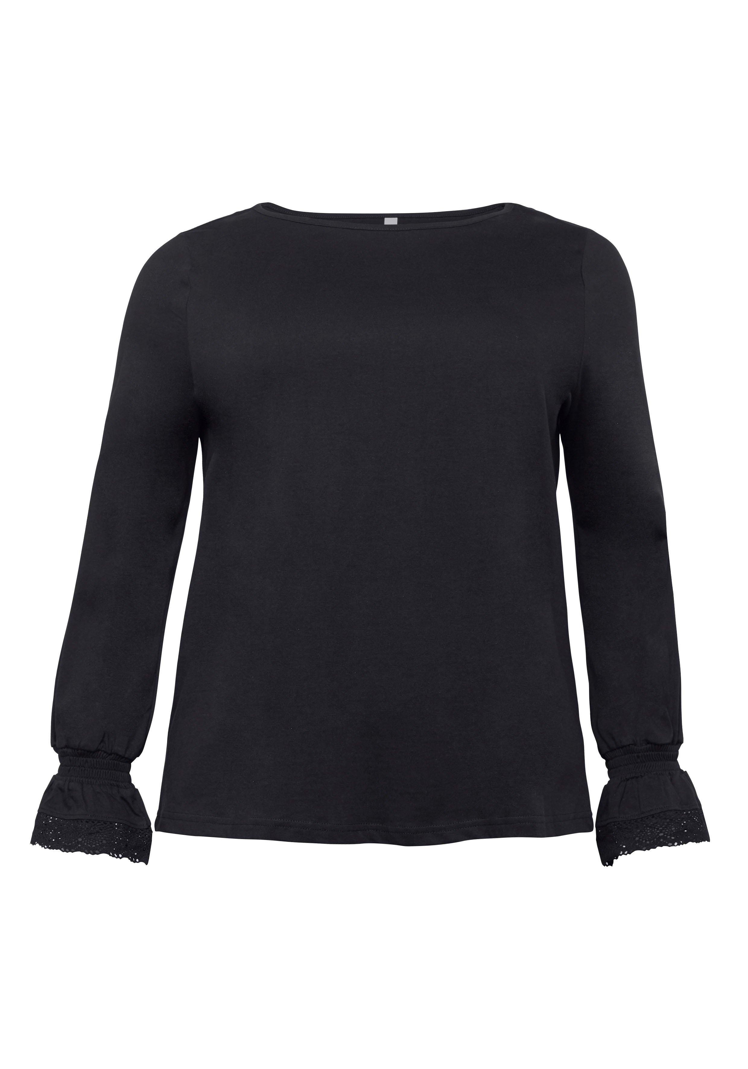 Langarmshirt mit Spitze am Ärmelsaum