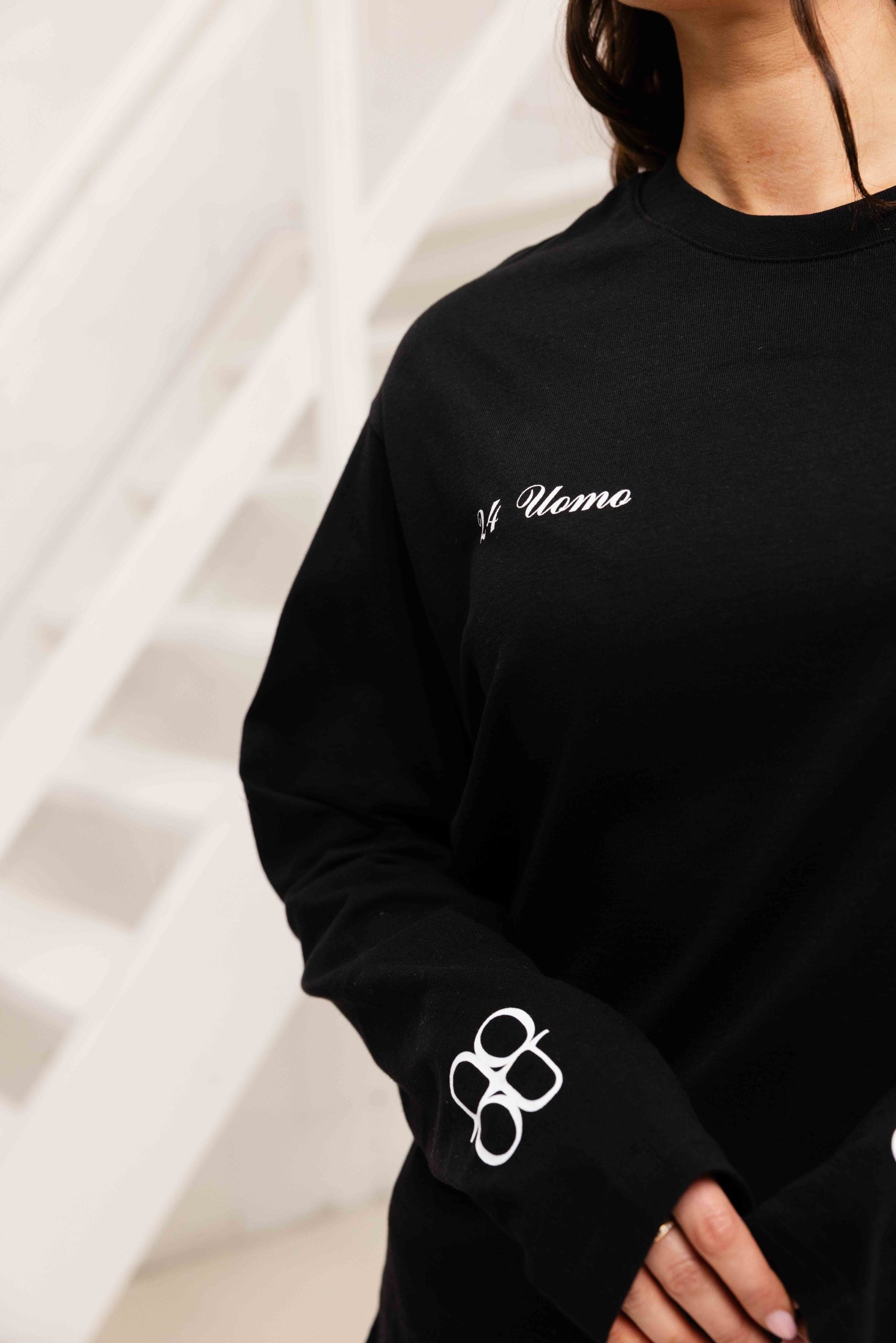 24 Uomo Symbol Longsleeve Shirt Dames Zwart/Wit