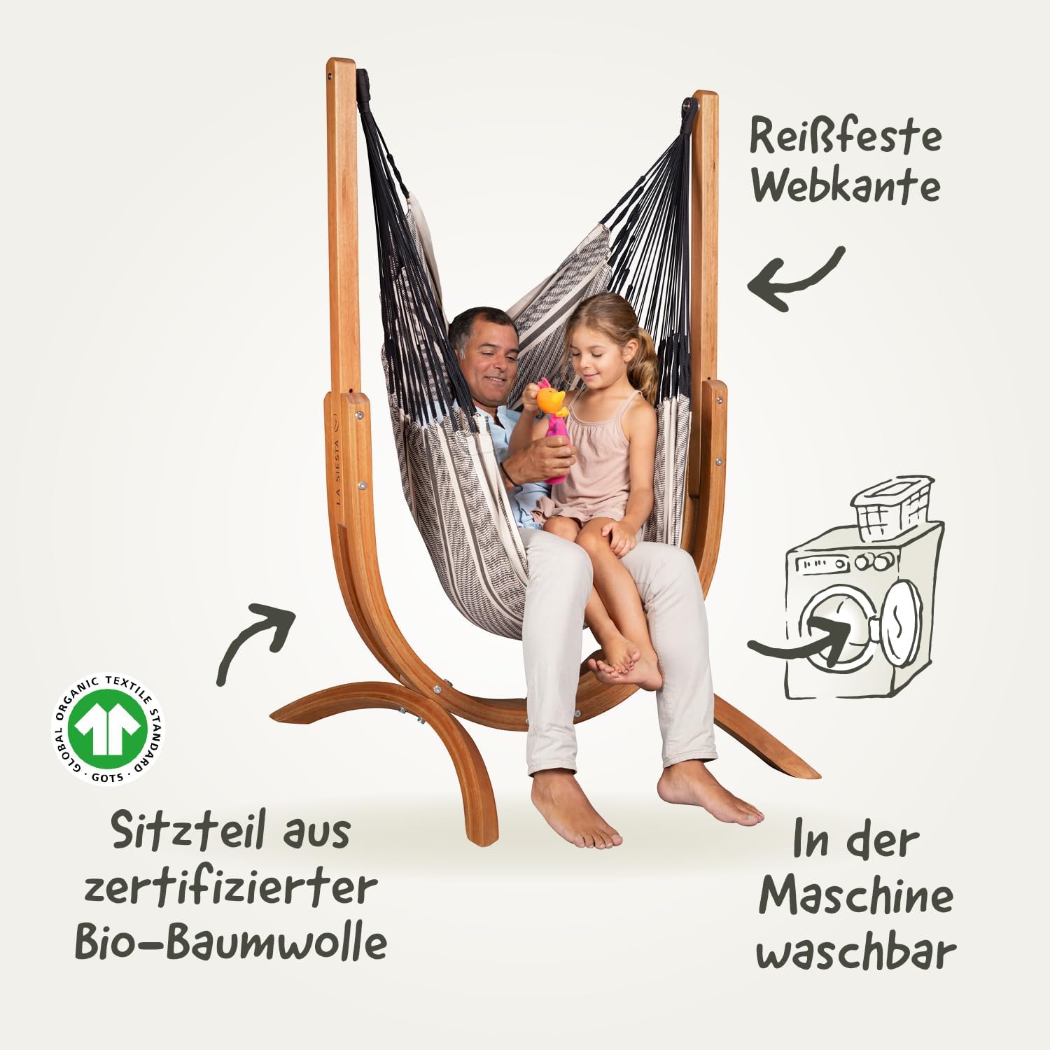 LA SIESTA - Udine Outdoor Hängematte - Handgefertigte Bio-Baumwolle - Reißfest - FSC-zertifizierter Eukalyptus-Holzständer - Zebra