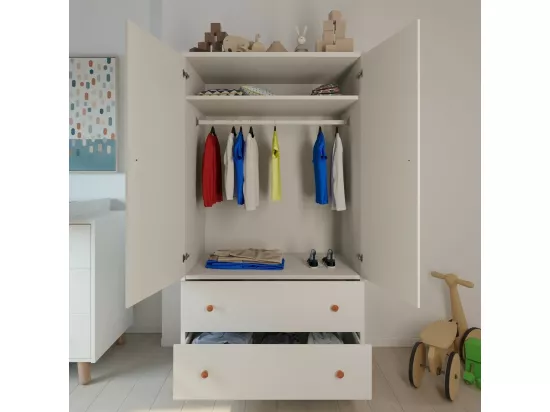 Armoire enfant bois massif blanc et bois GABBY
