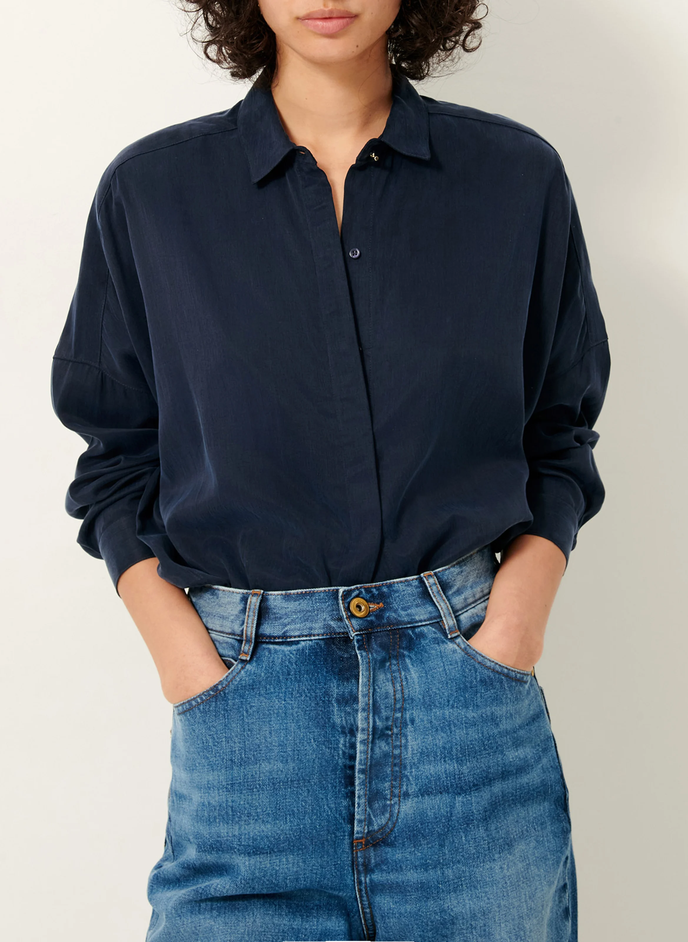 LADY D - Chemise col classique satinée| Bleu