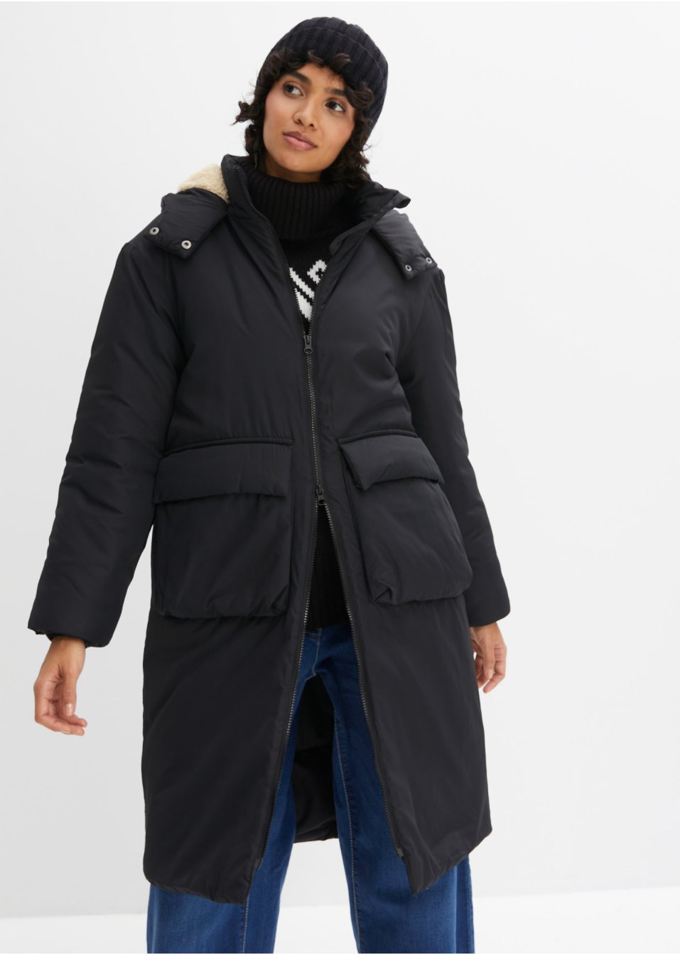 Manteau oversize avec doublure peluche dans la capuche