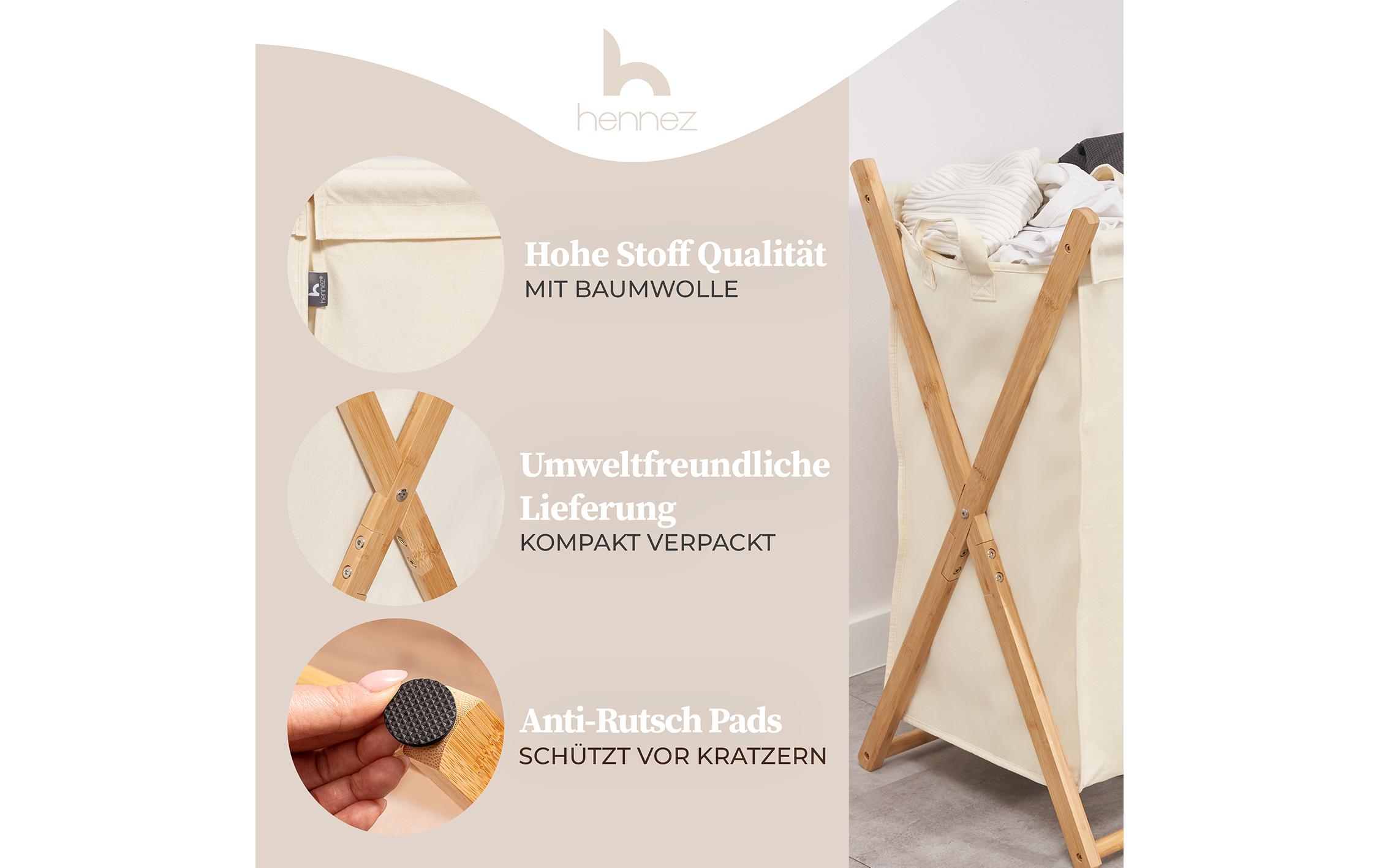 Wäschekorb Xavier 150 l, Grau/NatureAufbewahrungsbox mit 3 Kammern