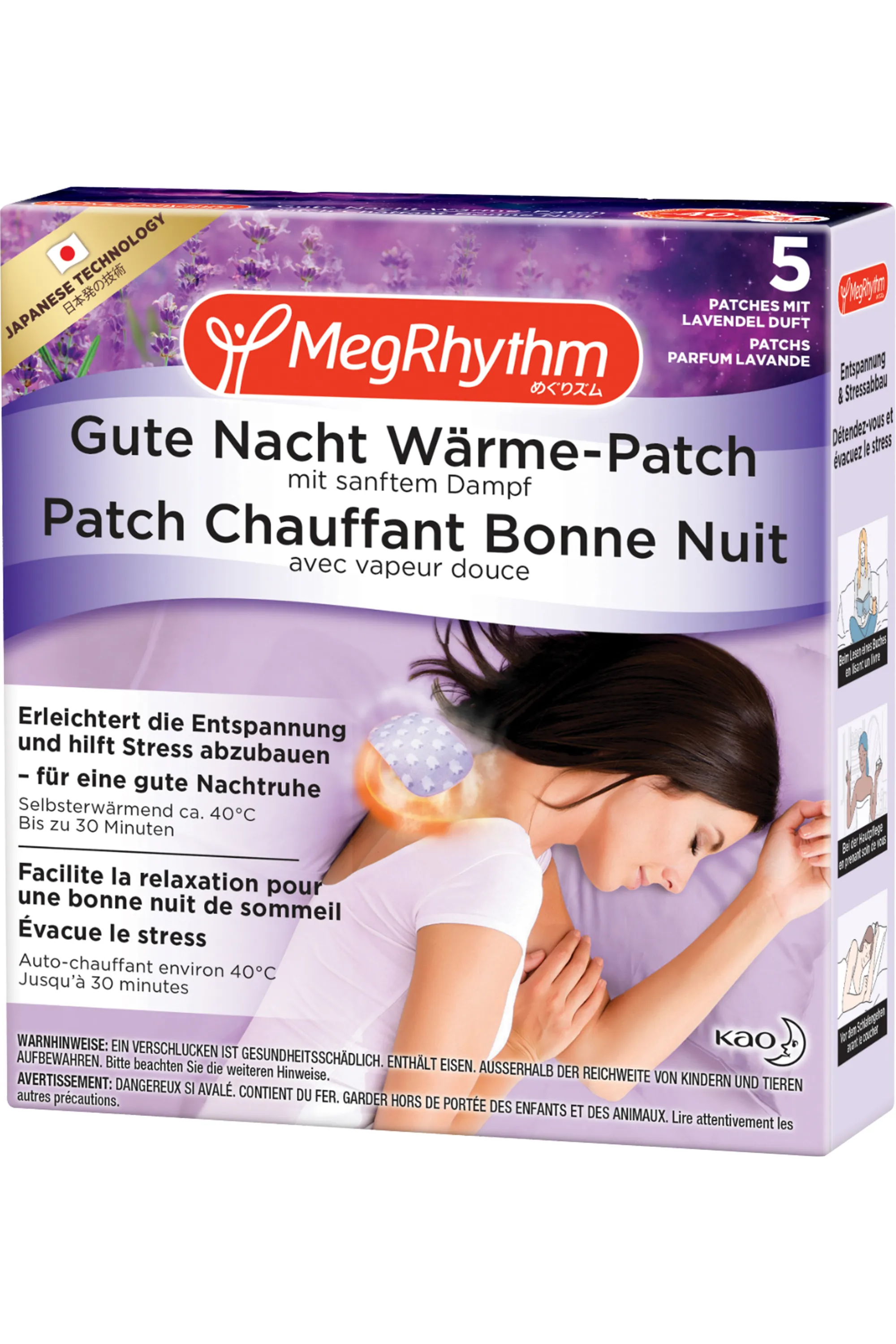 MegRhythm Patchs chauffants nuque Bonne Nuit à la lavande
