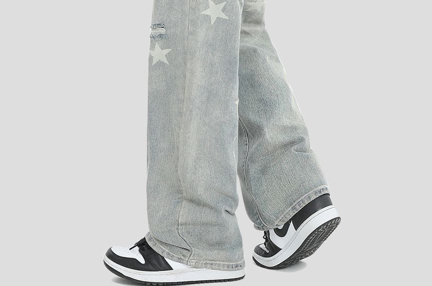 INStudio - Star Straight Leg High-Waist Jeans met Wijde Pijpen