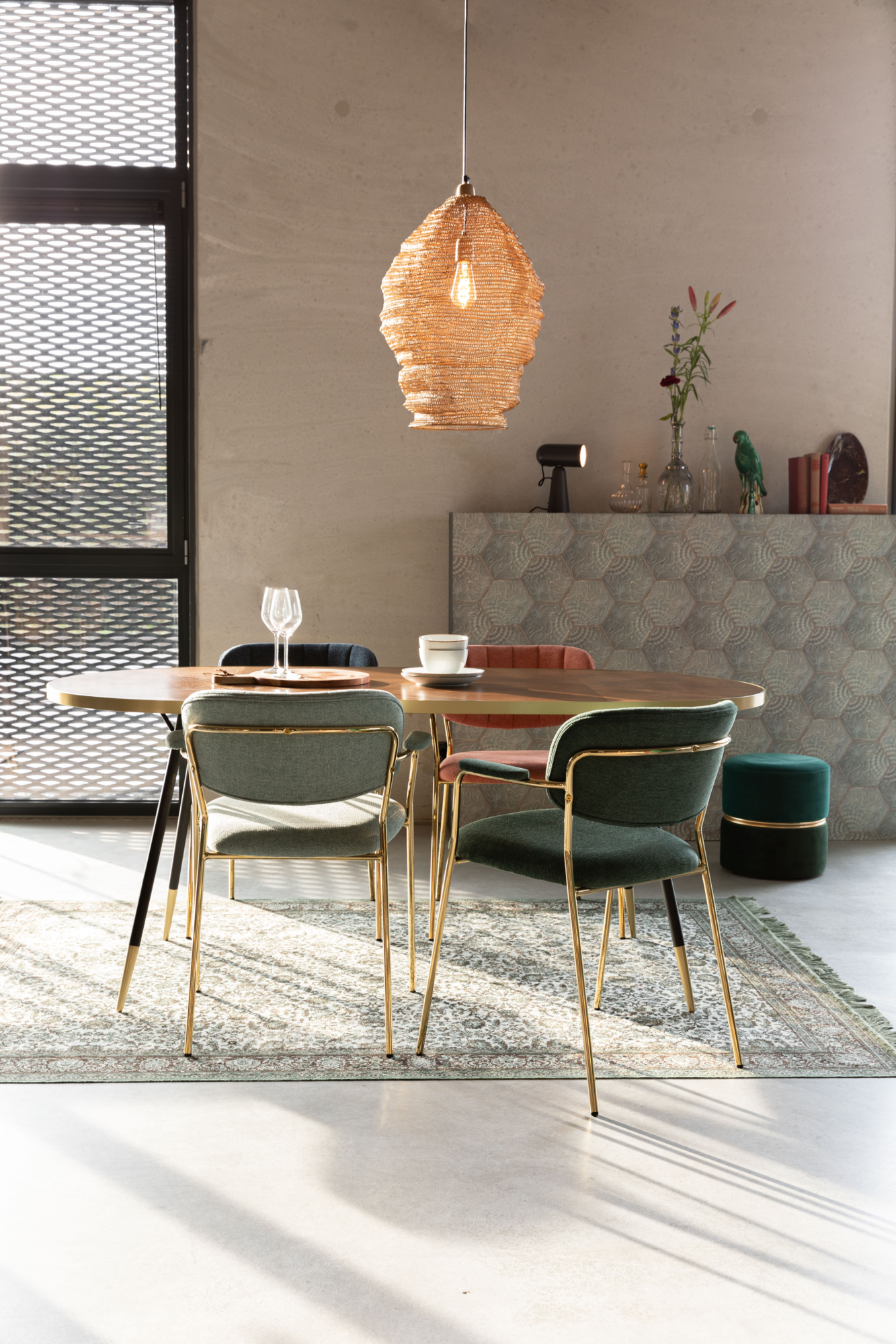 Housecraft living armstoel Jolien (set van 2) goud/lichtgroen
