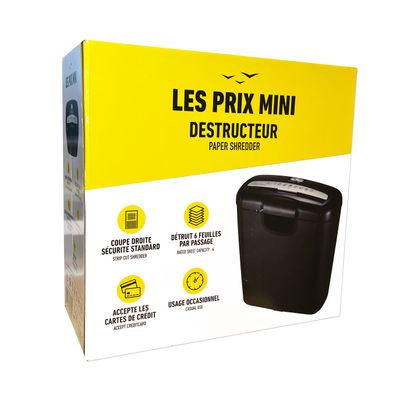 Les Prix Mini - destructeur de documents coupe droite - 6 feuilles - corbeille 10L