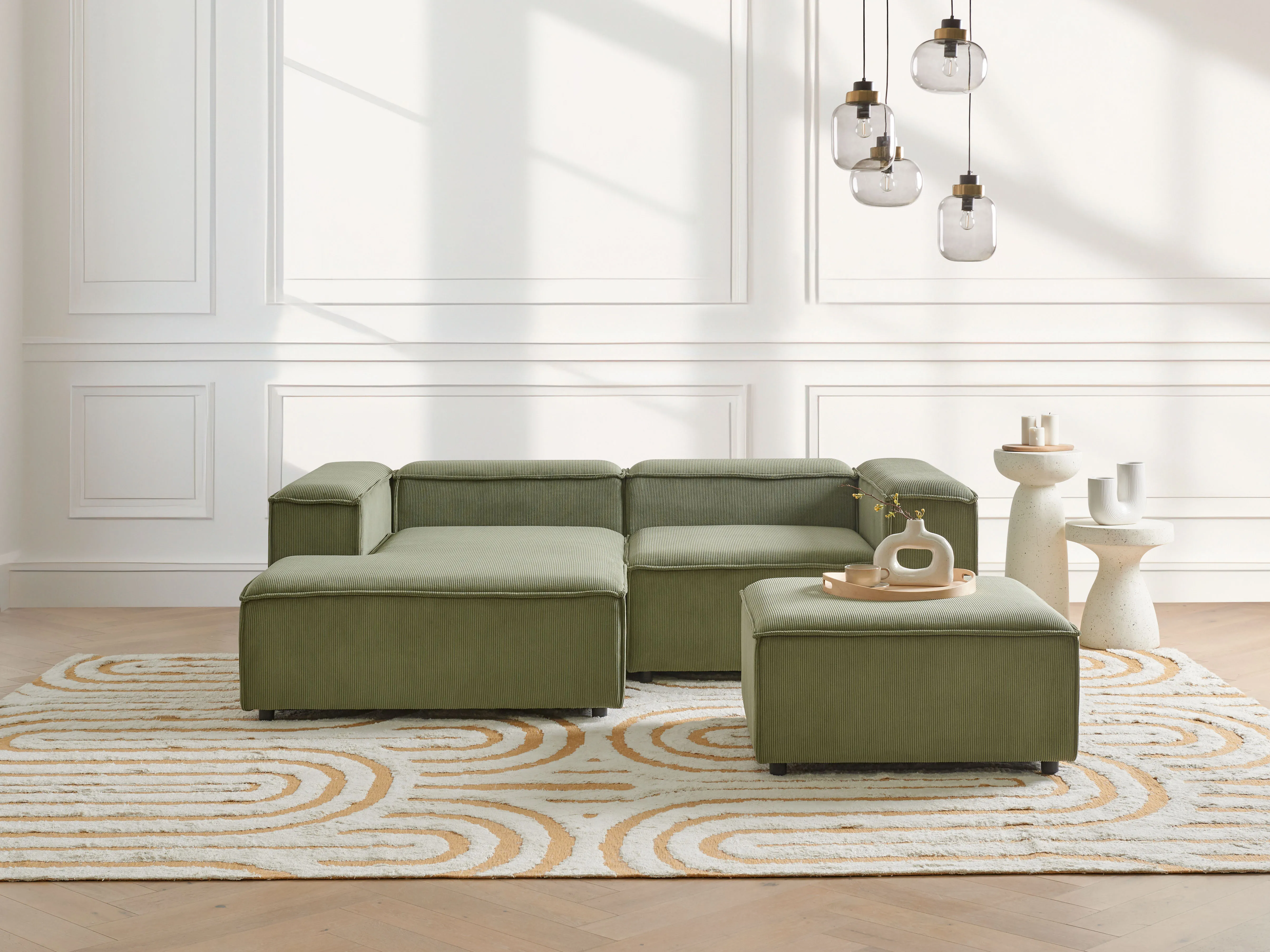 Modulaire hoekbank 3-zits ARDAL Corduroy Groen met ottomaan rechtszijdig
