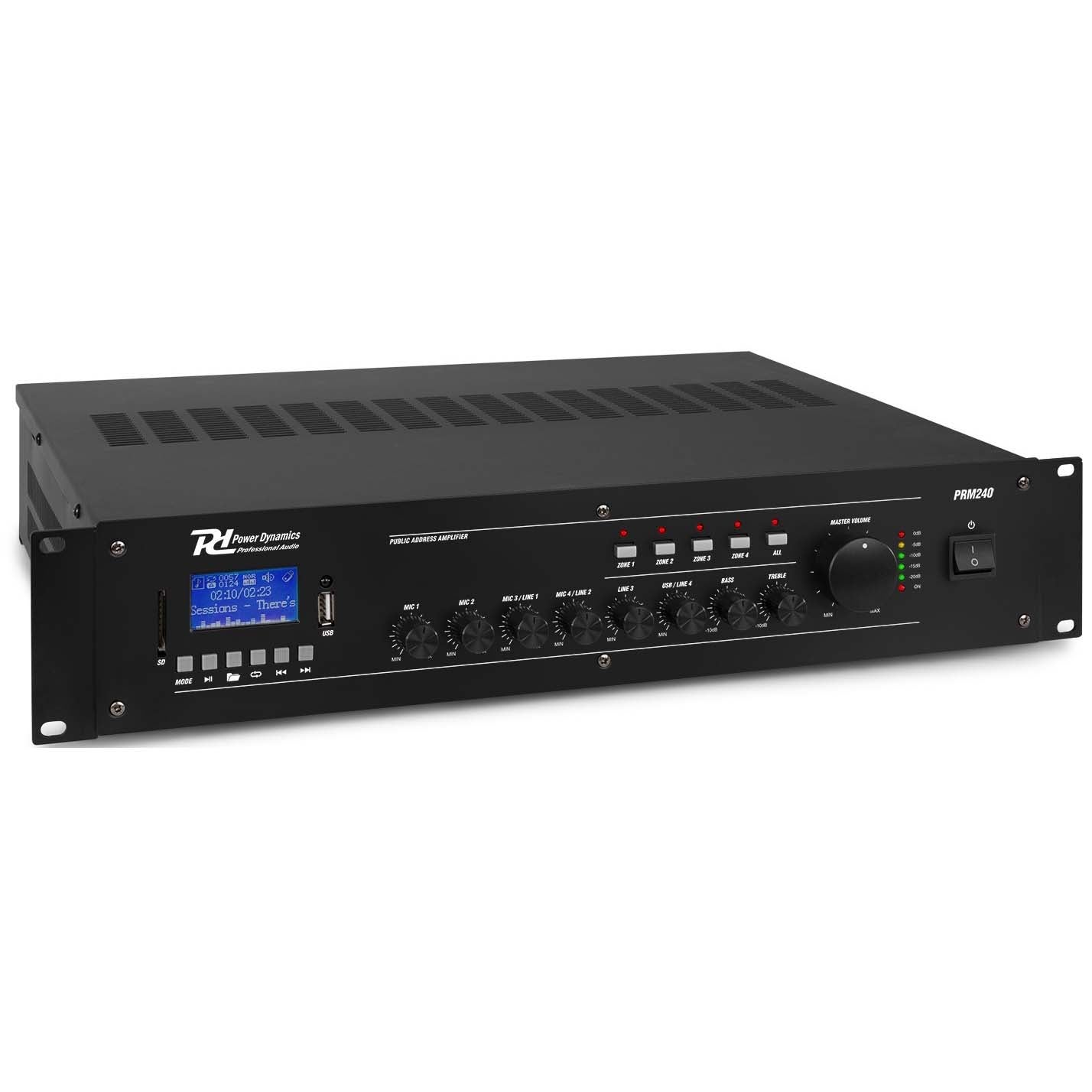 Power Dynamics PRM240 100V & 8 Ohm 6-kanaals 19-inch versterker - 240 Watt