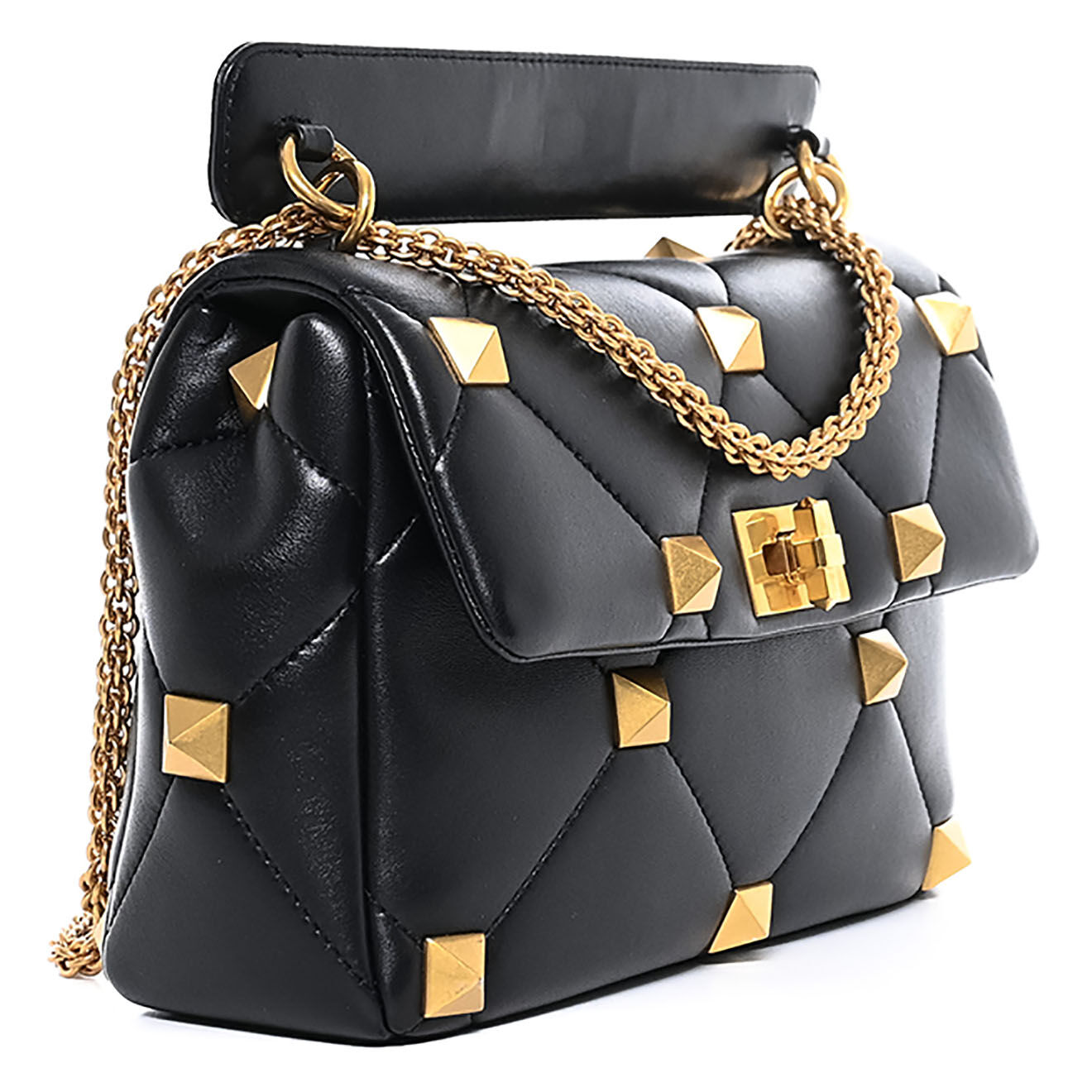 Valentino Sac porté épaule Roman Stud en Cuir noir - Très bon état - L.28 cm