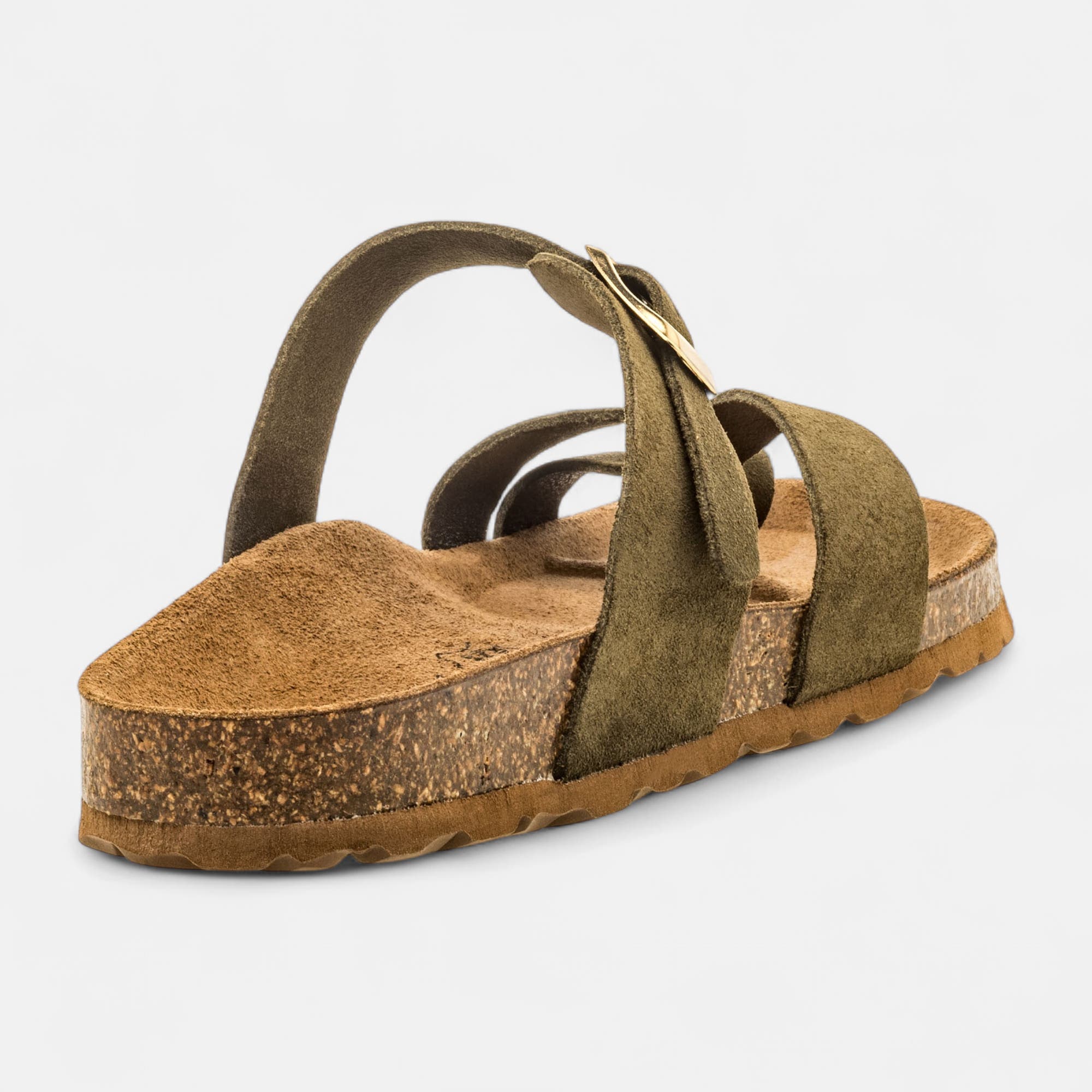 Mules semelle liège Femme en cuir kaki