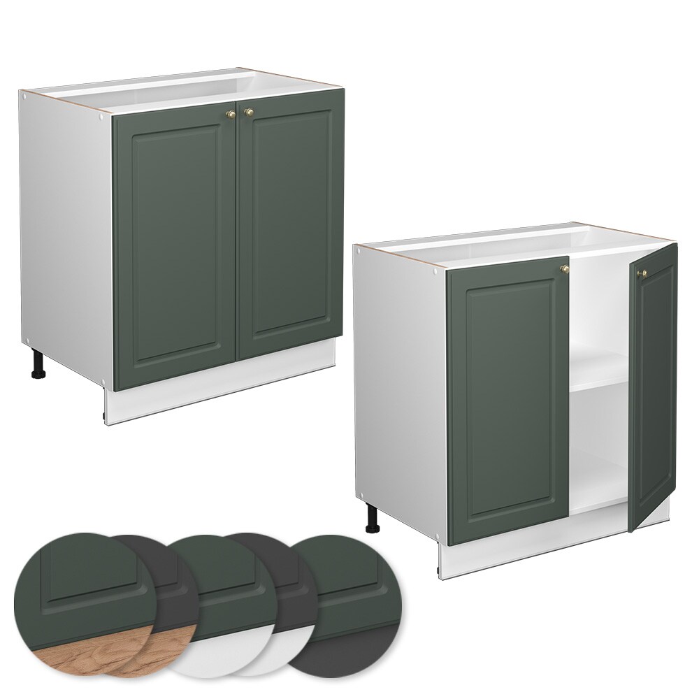Vicco Unterschrank Küchenschrank Küchenmöbel Fame-Line Weiß Grün-Gold Landhaus 80 cm Küche Einbauküche Drehtür Einlegeboden Blende Küchenzeile