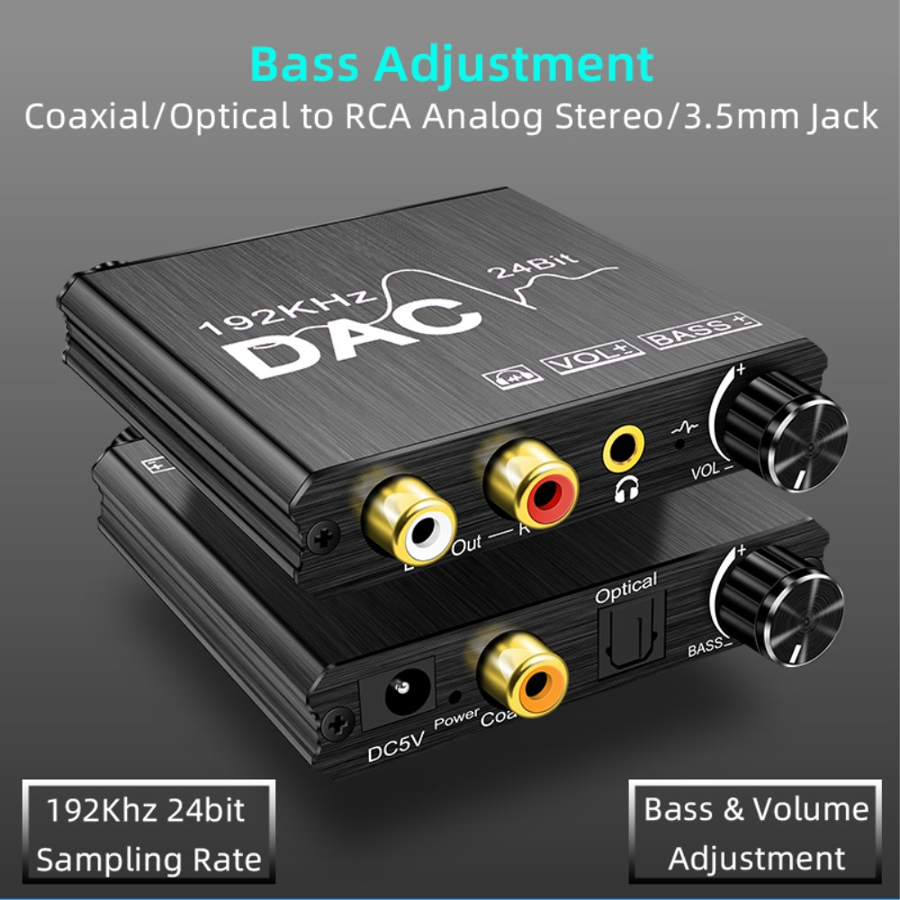 24Bit SPDIF Toslink / Coaxial auf Cinch / 3.5mm Klinke Digital Analog Wandler DAC Bass Audio Konverter