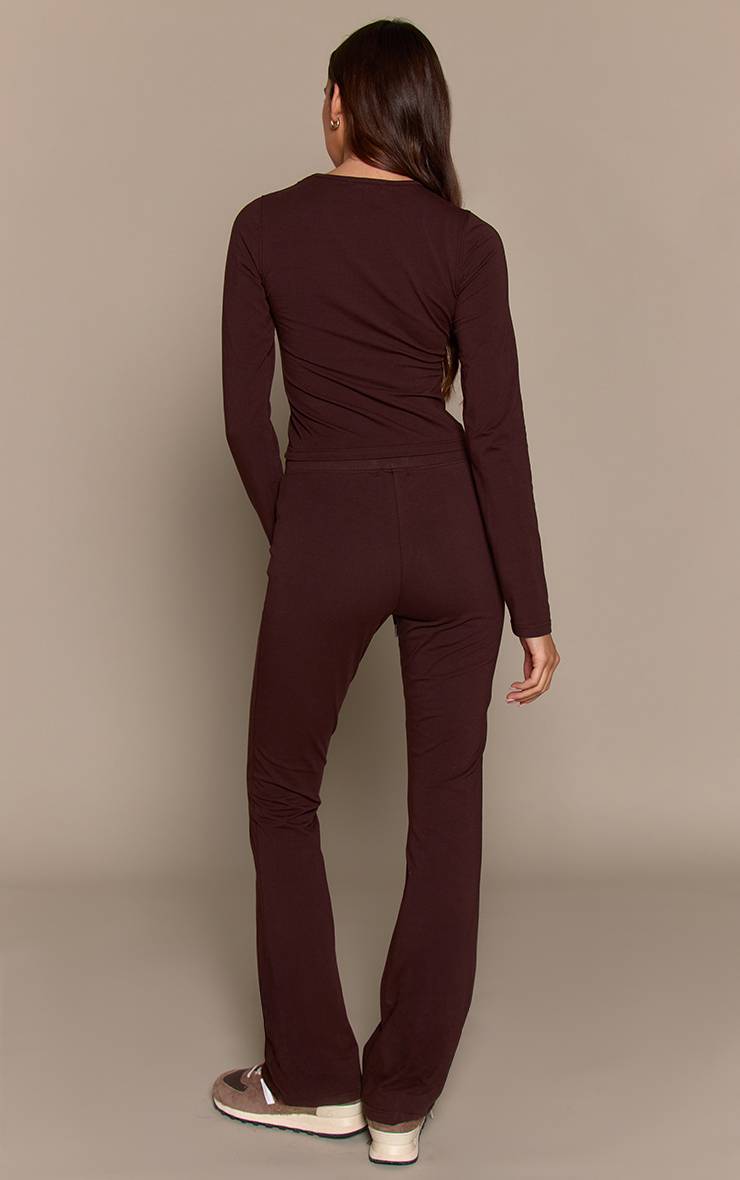 Marron Foncé Pantalon Évasé Skinny Taille Mi-haute En Coton Avec Détails De Coutures Coordonné