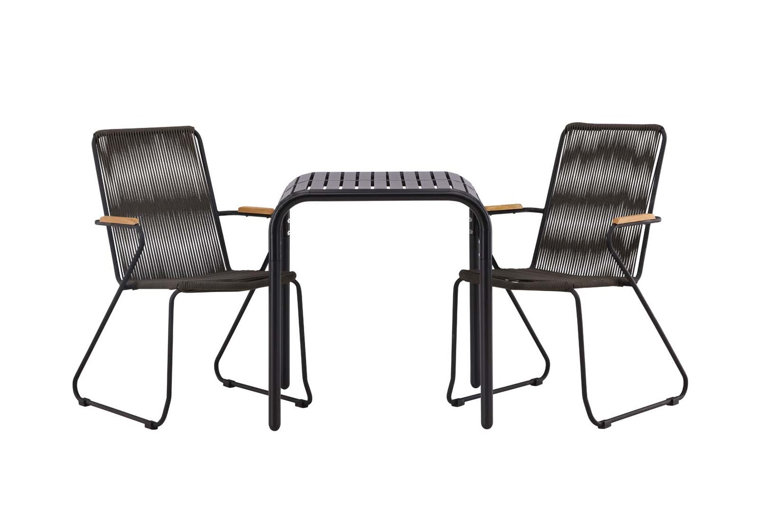 Borneo tuinset: tafel, 2 stoelen, zwart. 70 x 70 x 75 cm