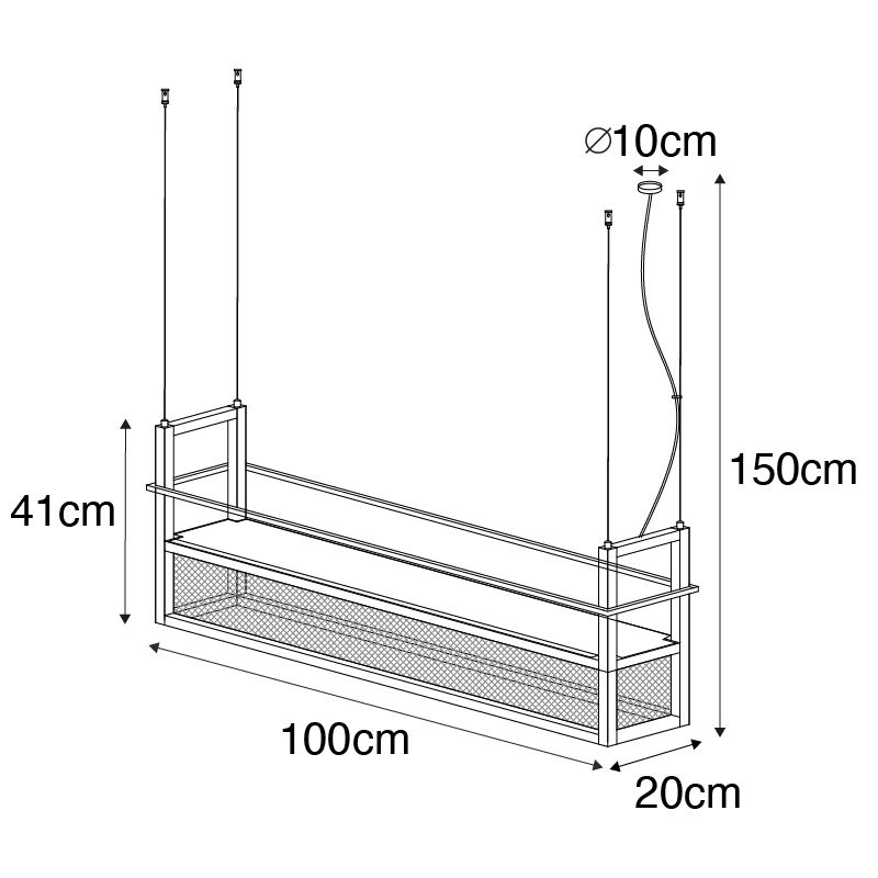 Industriële hanglamp zwart met gaas 4-lichts - Cage Rack