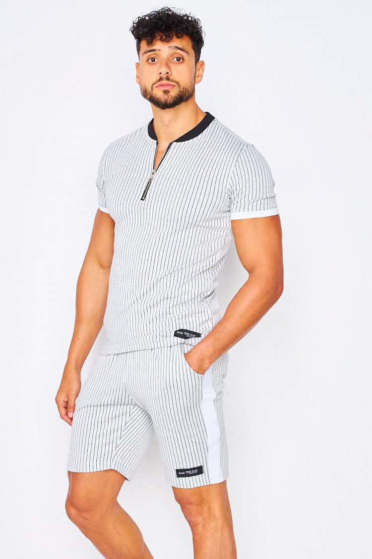 Ensemble t-shirt + short blanc à rayures