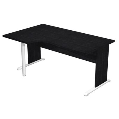 Bureau compact Trend - retour à gauche avec pieds panneaux + pied de renfort - L160 - plateau imitation frêne noir