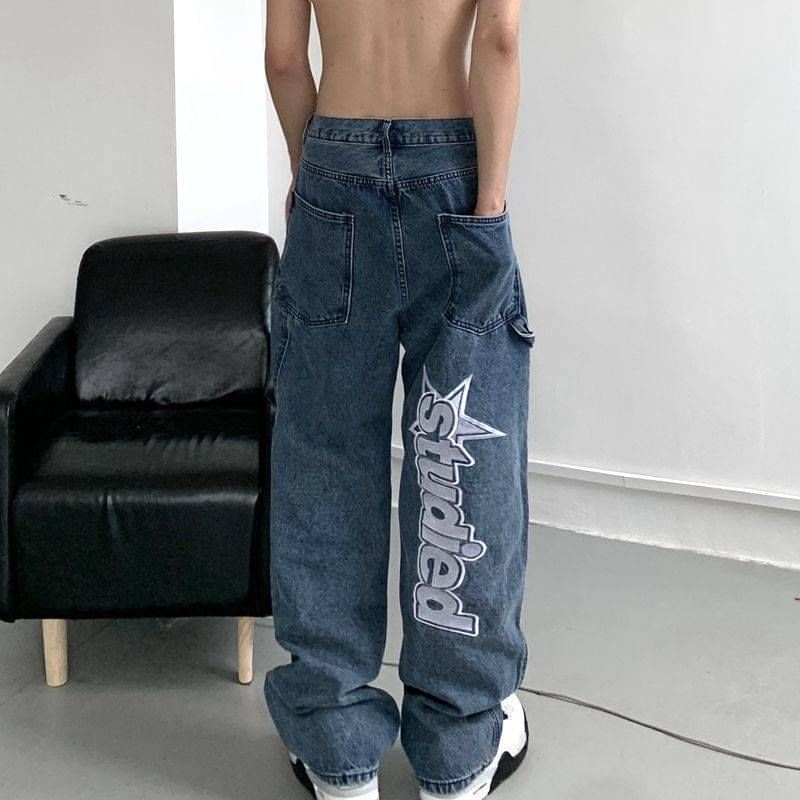 GRAYCIOUS - Baggy jeans met geborduurde letters