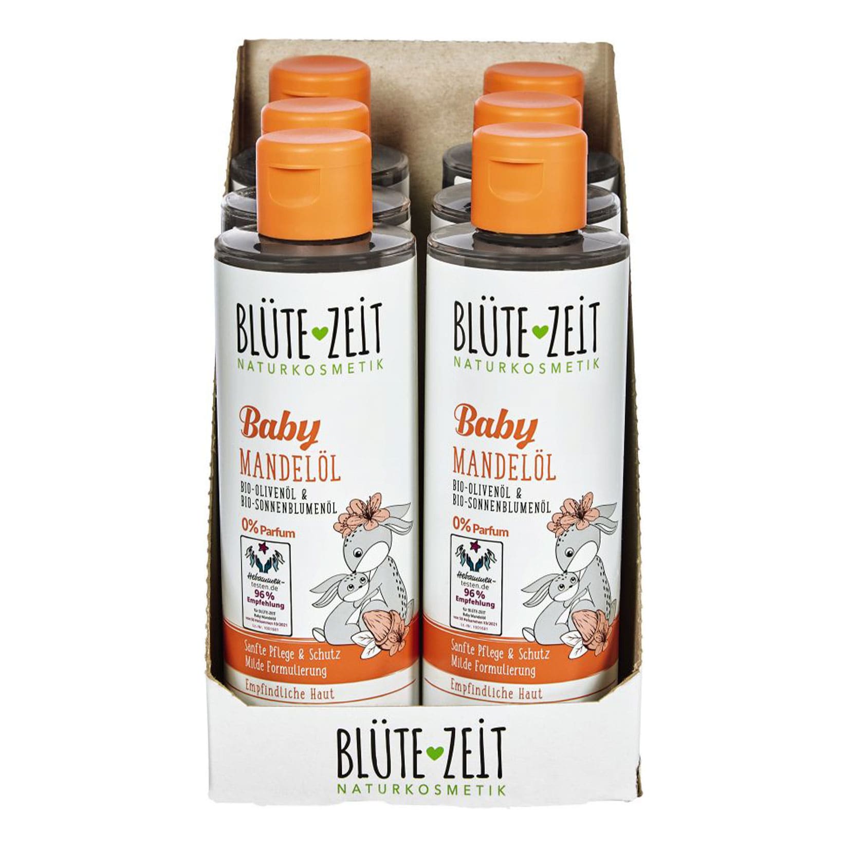 BLÜTE-ZEIT Baby Mandelöl mit Bio-Olivenöl & Bio-Sonnenblumenöl 200 ml, 6er Pack