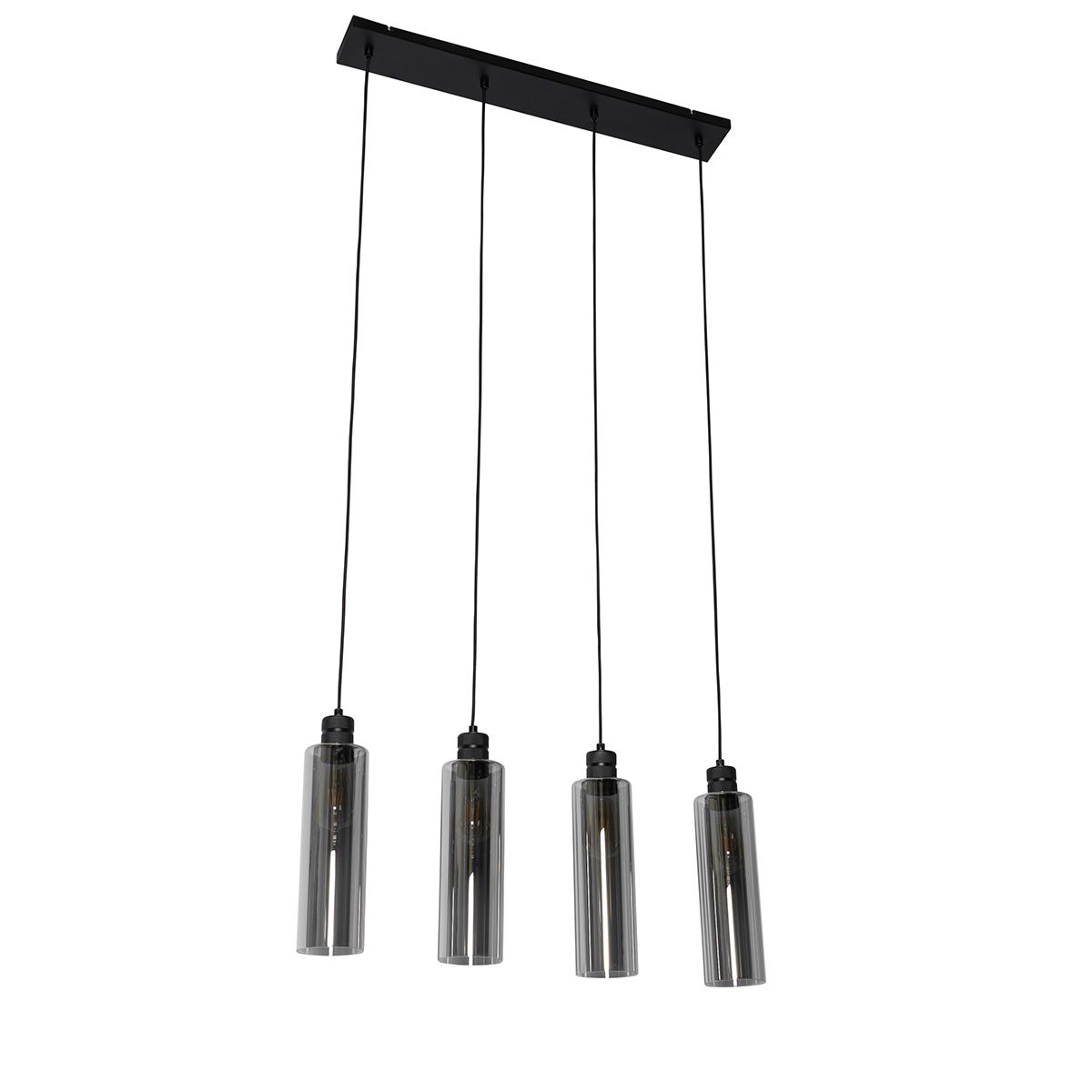 Moderne hanglamp zwart met smoke glas 4-lichts - Stavelot