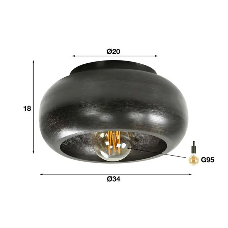 Zwarte plafondlamp Skyler rond Ø34 cm - Nikkel - Zwart