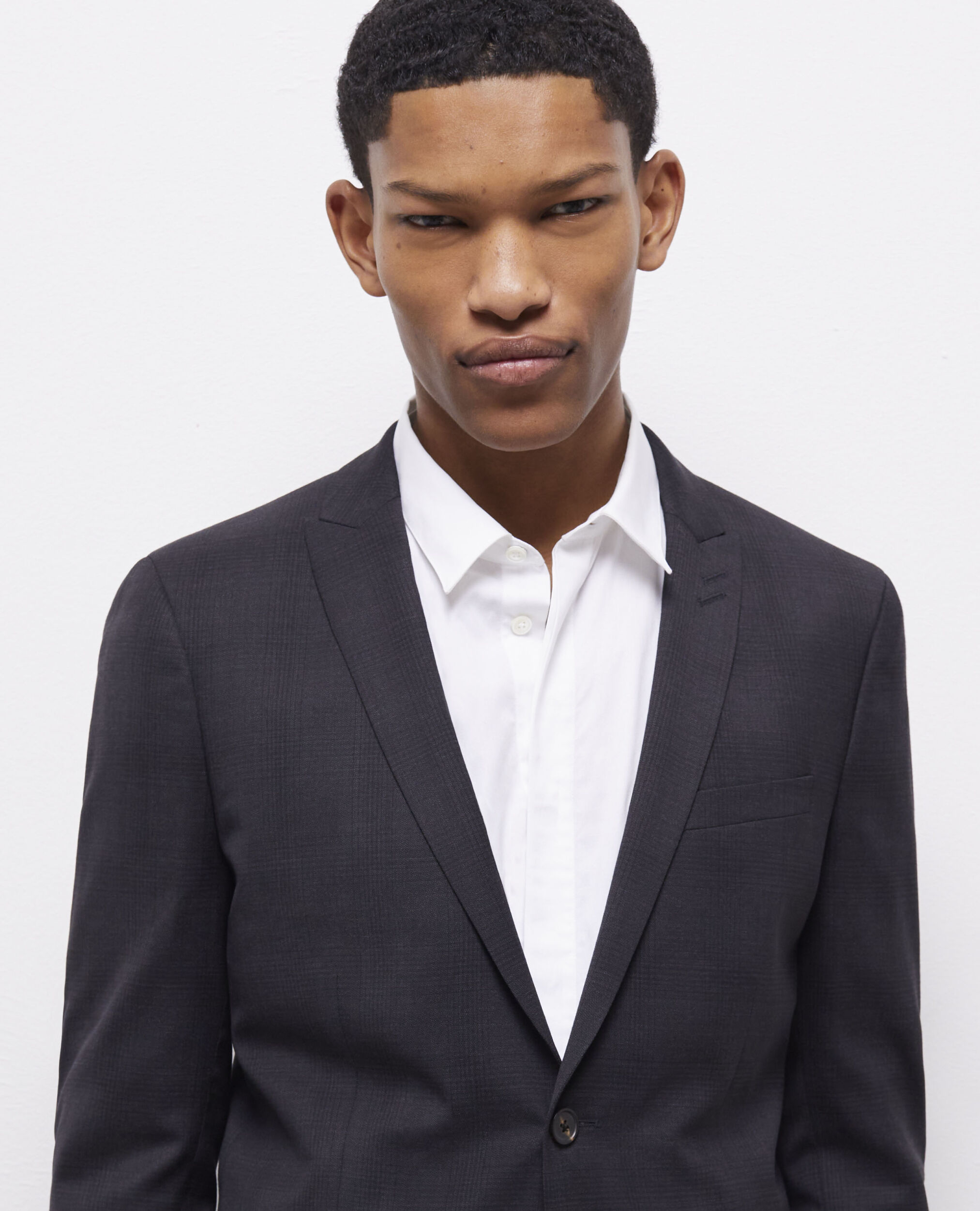 Veste de costume en laine à motifs noire