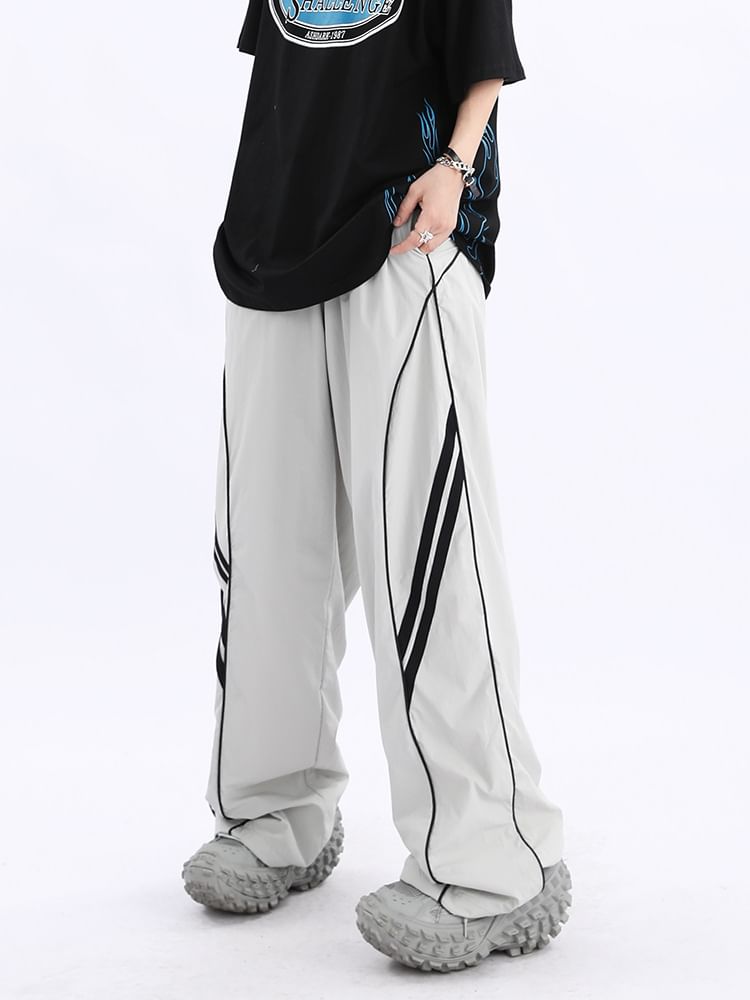 Rosesand - Lage taille gestreepte losse wijde joggingbroek