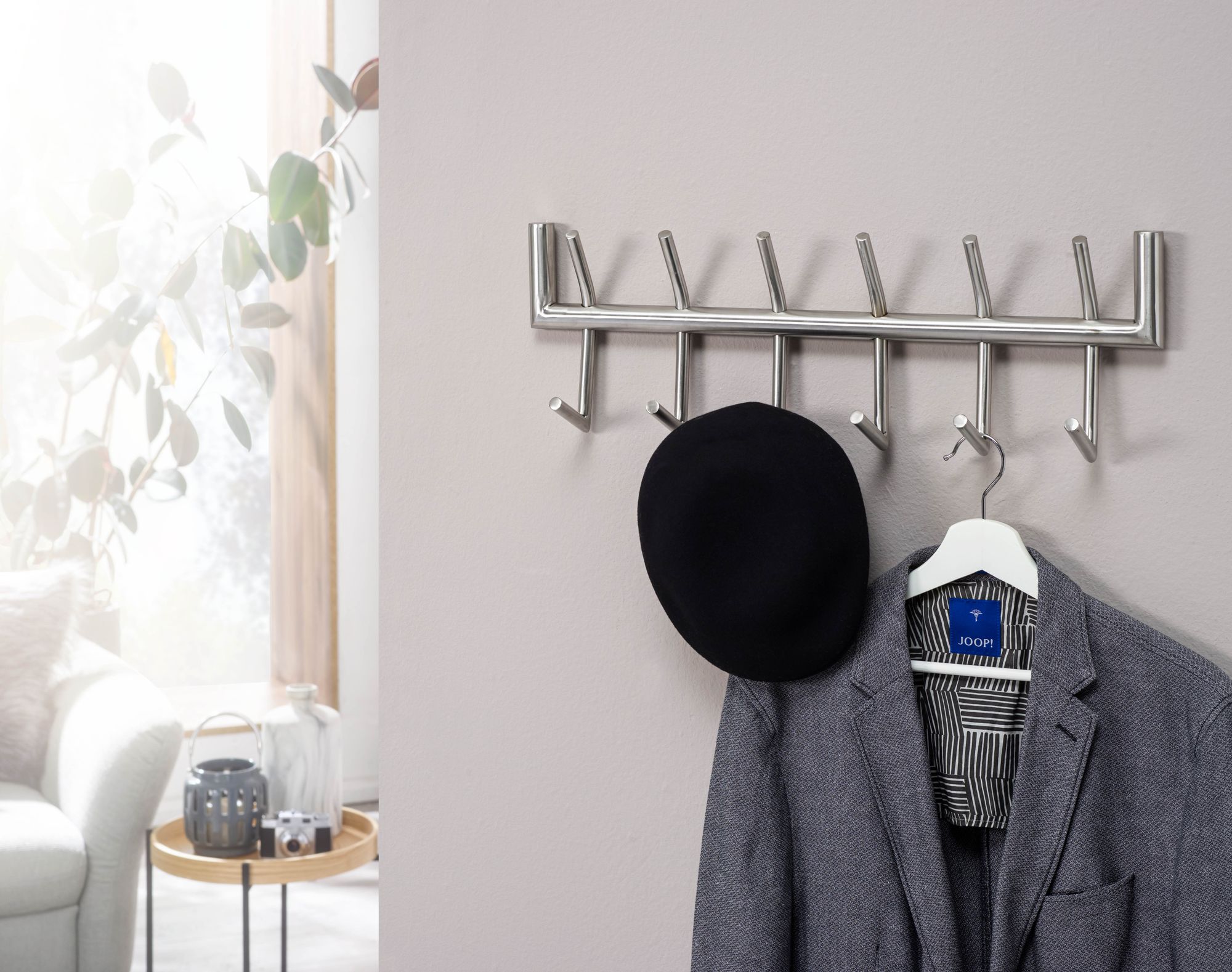 Wandgarderobe FineBuy Garderobe Metall 60 cm Silber Flur Hakenleiste Paneel