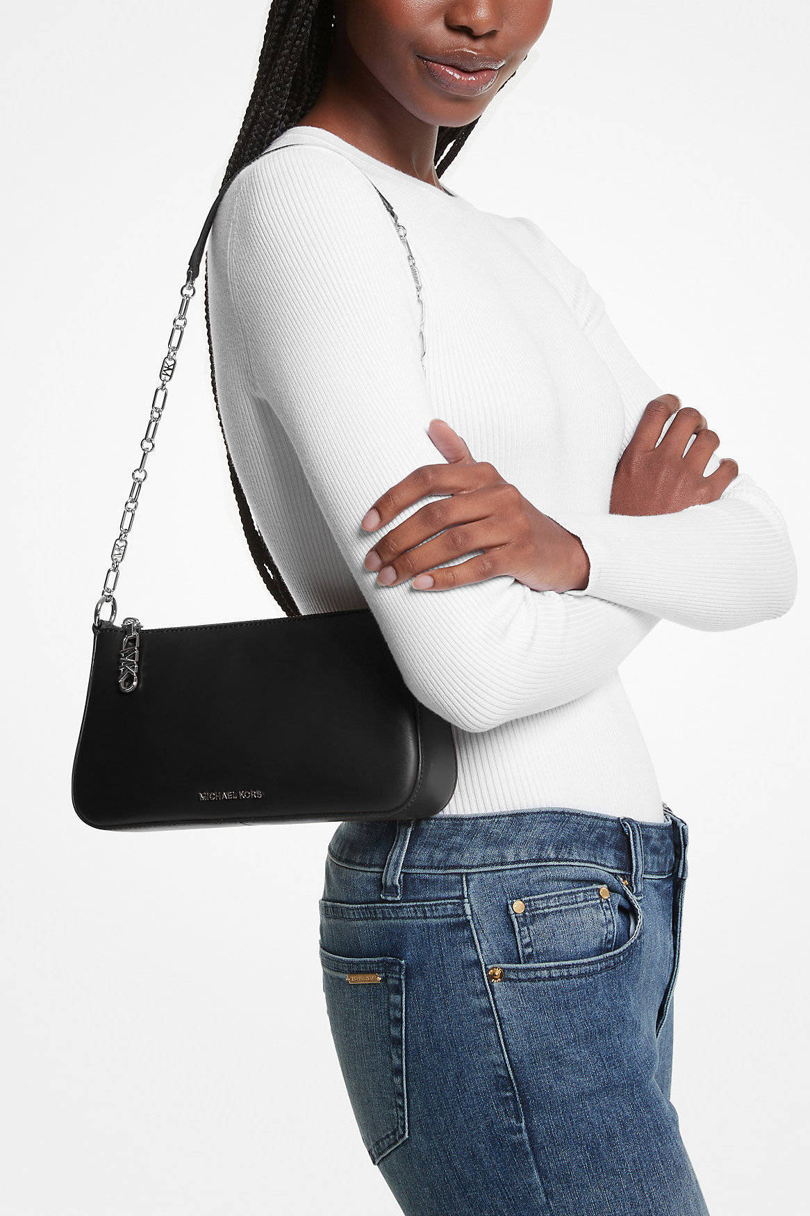 Michael Kors leren schoudertas Empire zwart