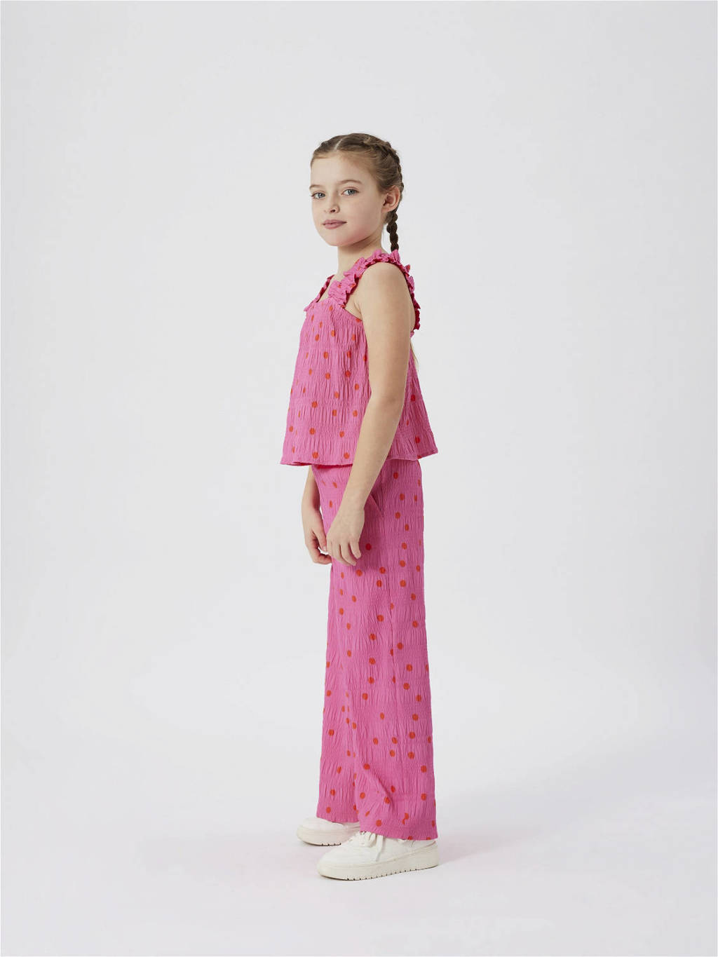 NAME IT wide leg broek NKFJIDITSE met stippen en textuur felroze/oranje