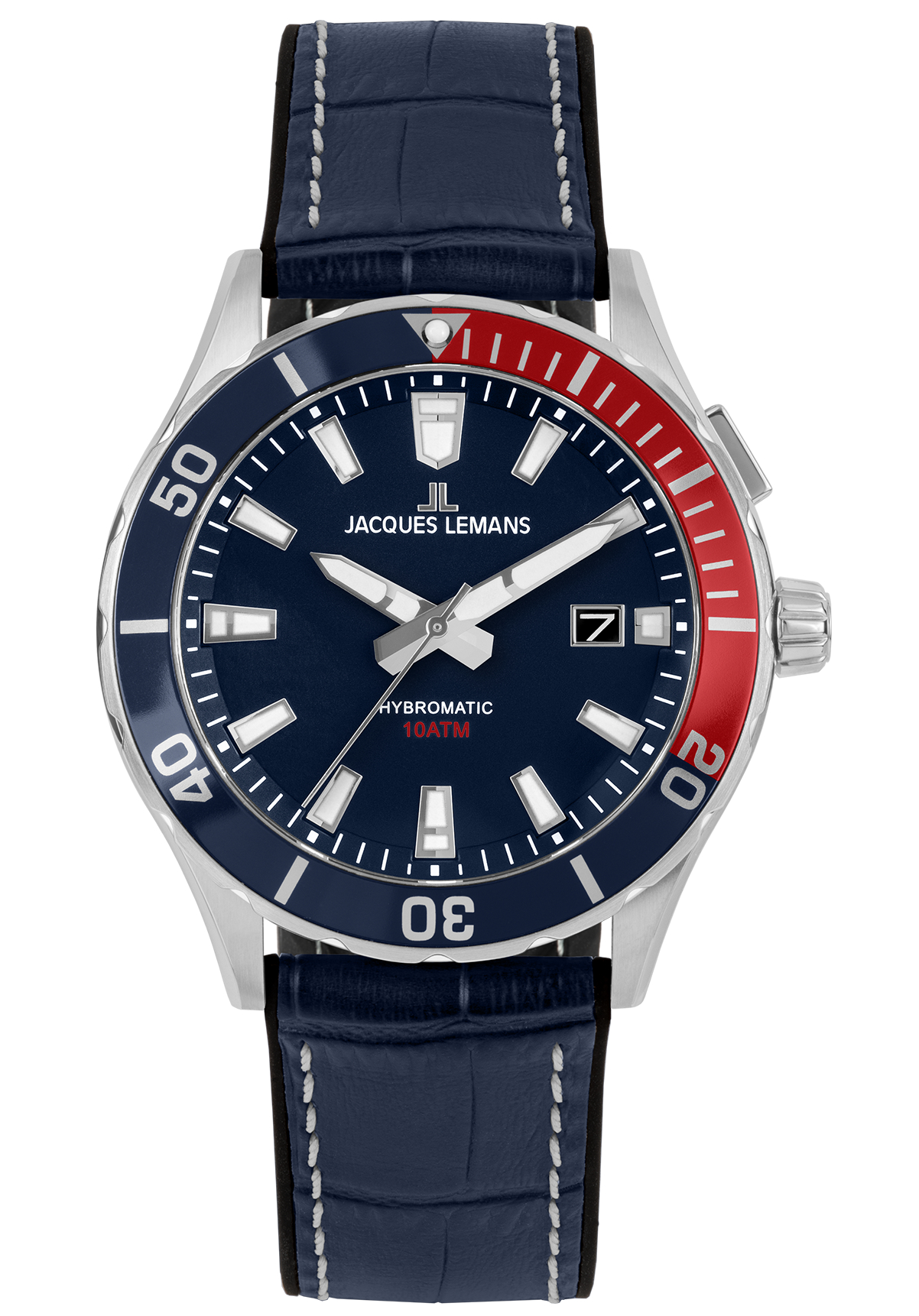 Jacques Lemans Herrenuhr Hybromatic Leather Red Blue