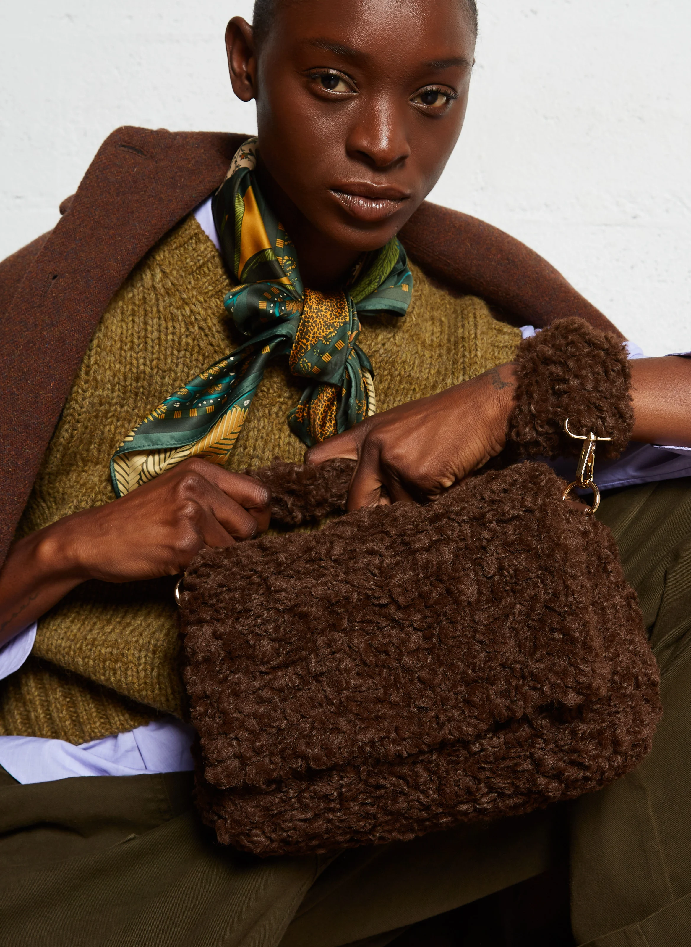 Sac épaule en sherpa | Marron