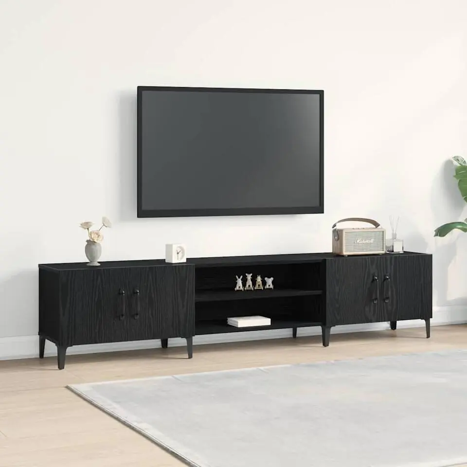 vidaXL - TV-meubel met 4 deuren - Zwart eiken - Hout - 180x31.5x40 cm
