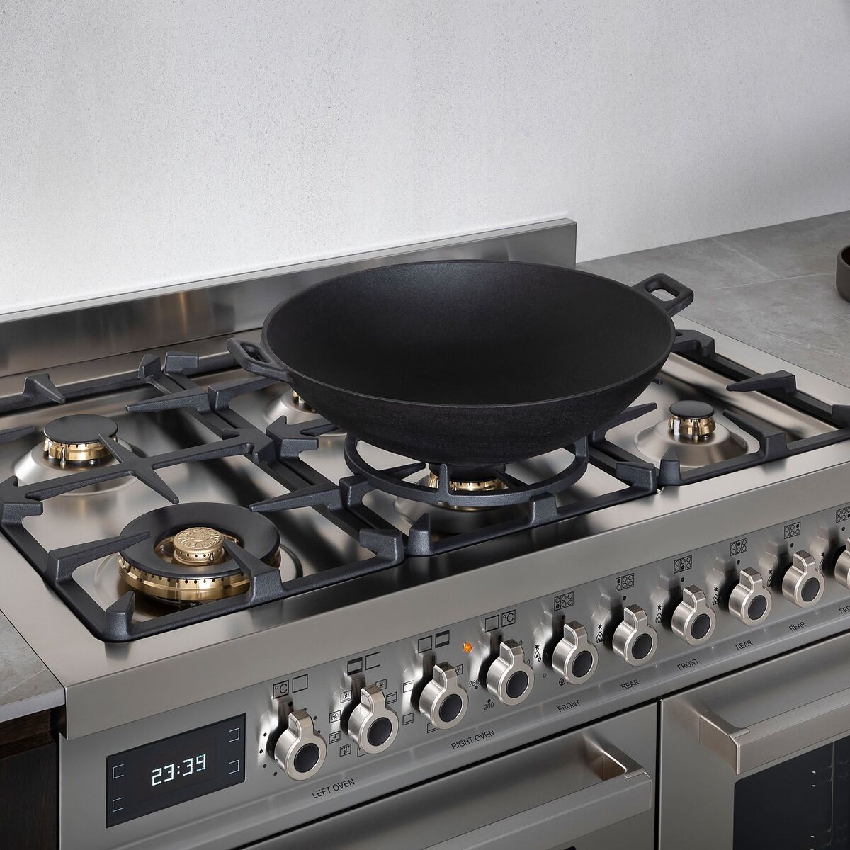 PRO96L2EXT Professional Gasskomfyr med dobbelovn 90 cm, Rustfritt Stål