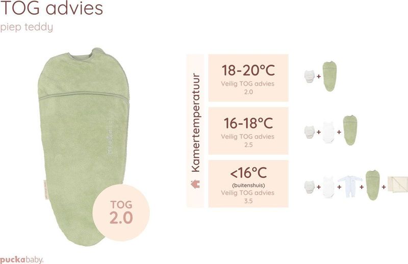 Puckababy Original Piep Inbakerslaapzak (0-3M) - Teddy - Olive