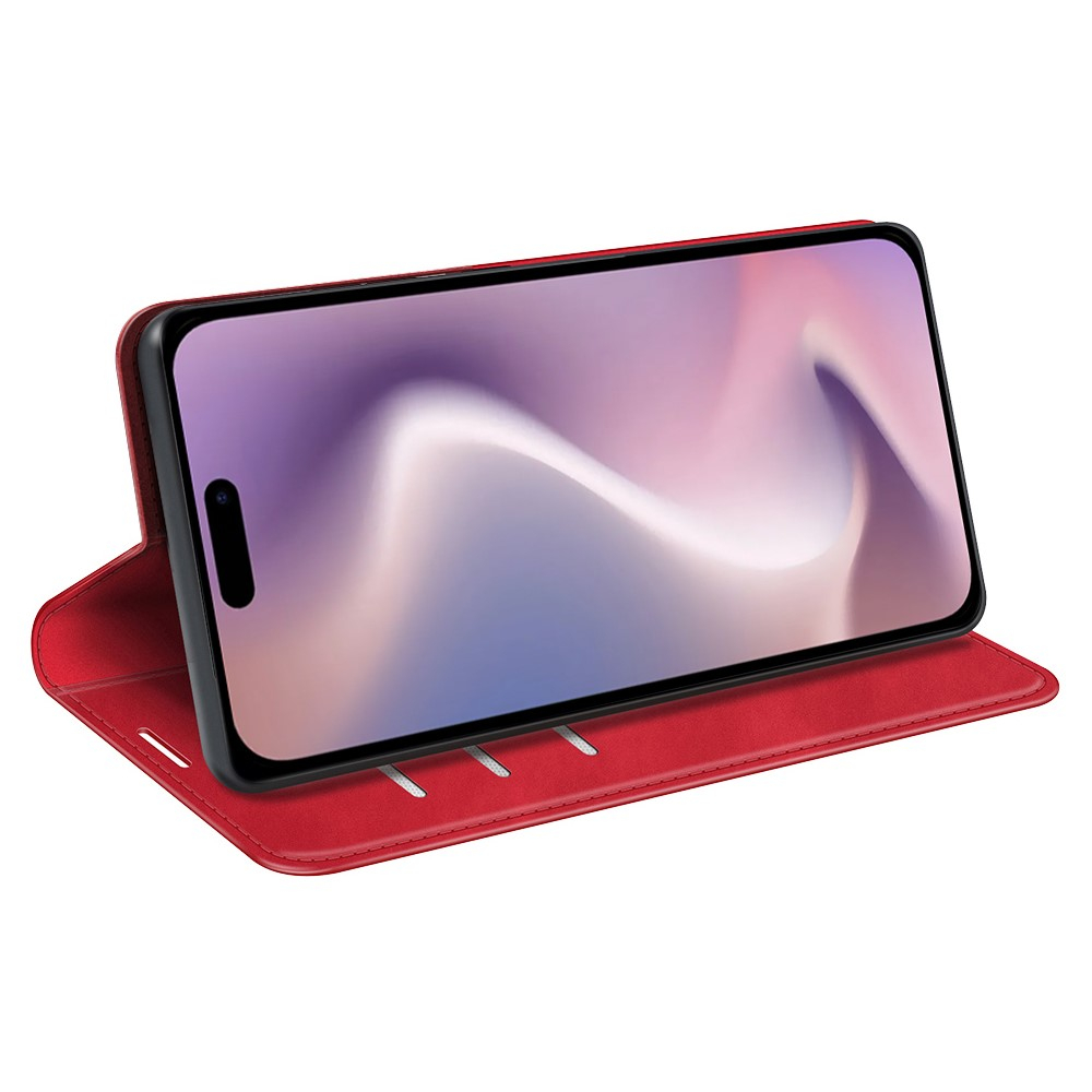 iPhone 16 Pro Vintage Leder Tasche Flip Cover Fashion Design - Rot