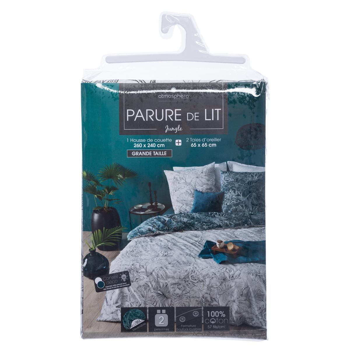 PARURE IMPRIMEE JUNGLE NOIR ET BLANC 260X240CM