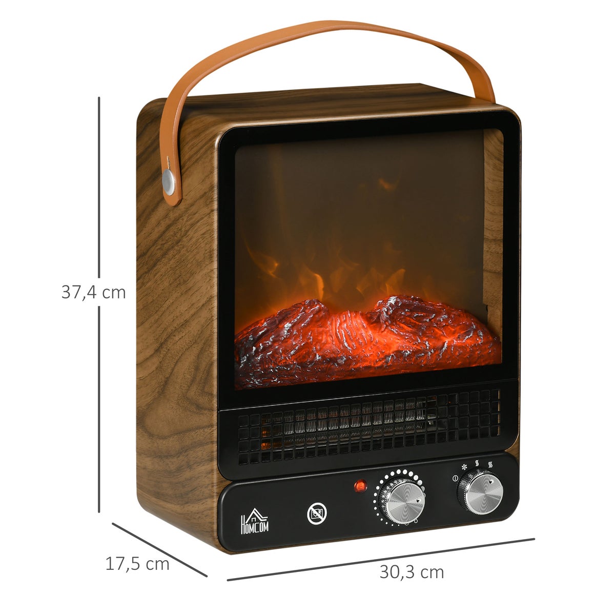 HOMCOM Elektrische haard met vlameffect, handgreep, 750/1500W, met oververhittingsbeveiliging voor woonkamer en binnenruimtes, 35L x 26B x 33,5H cm, ABS, PC, staal, gehard glas, geel + groen