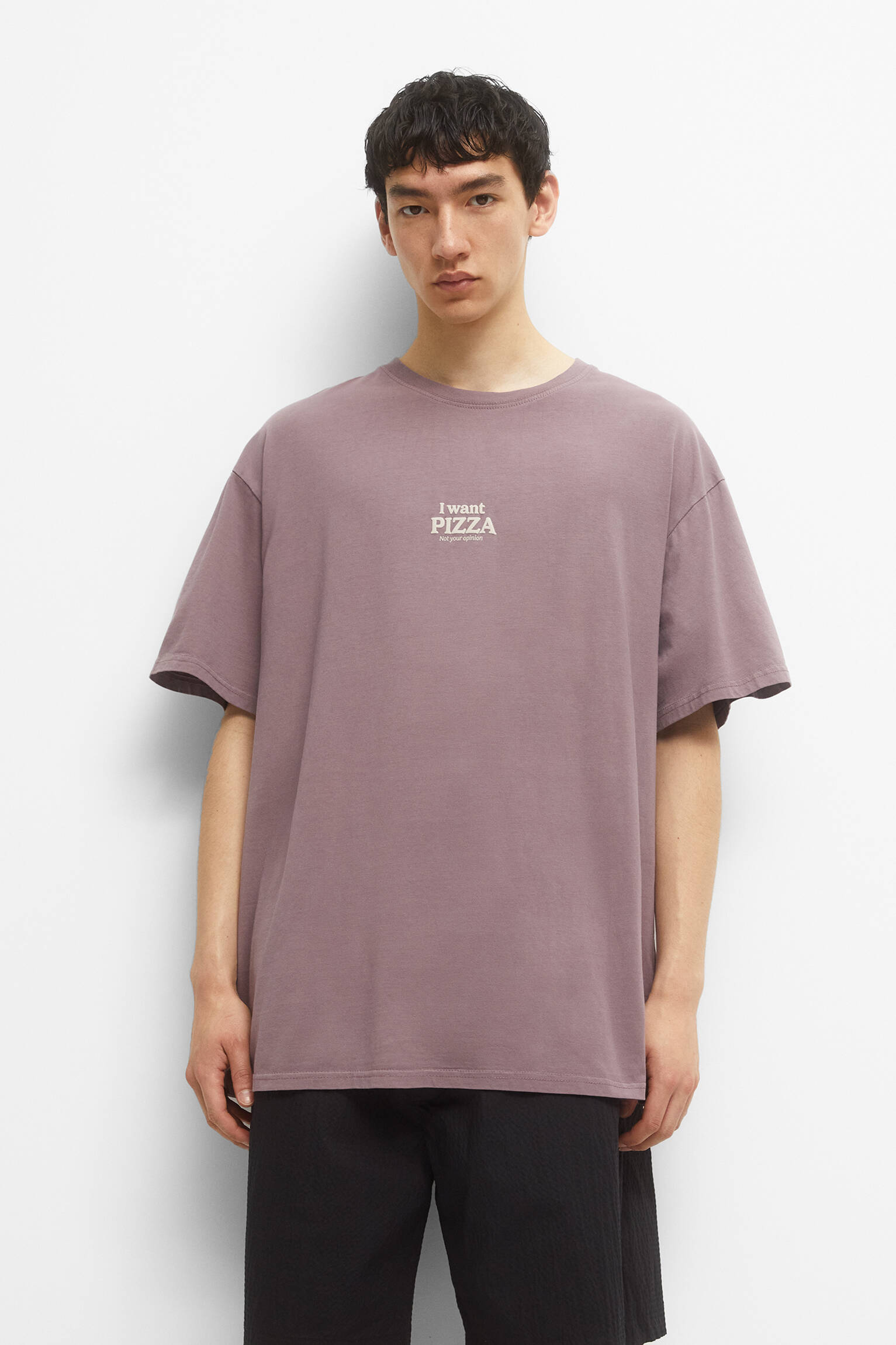 CAMISETA DE MANGA CURTA TINGIDA EM PEÇA - ROXA
