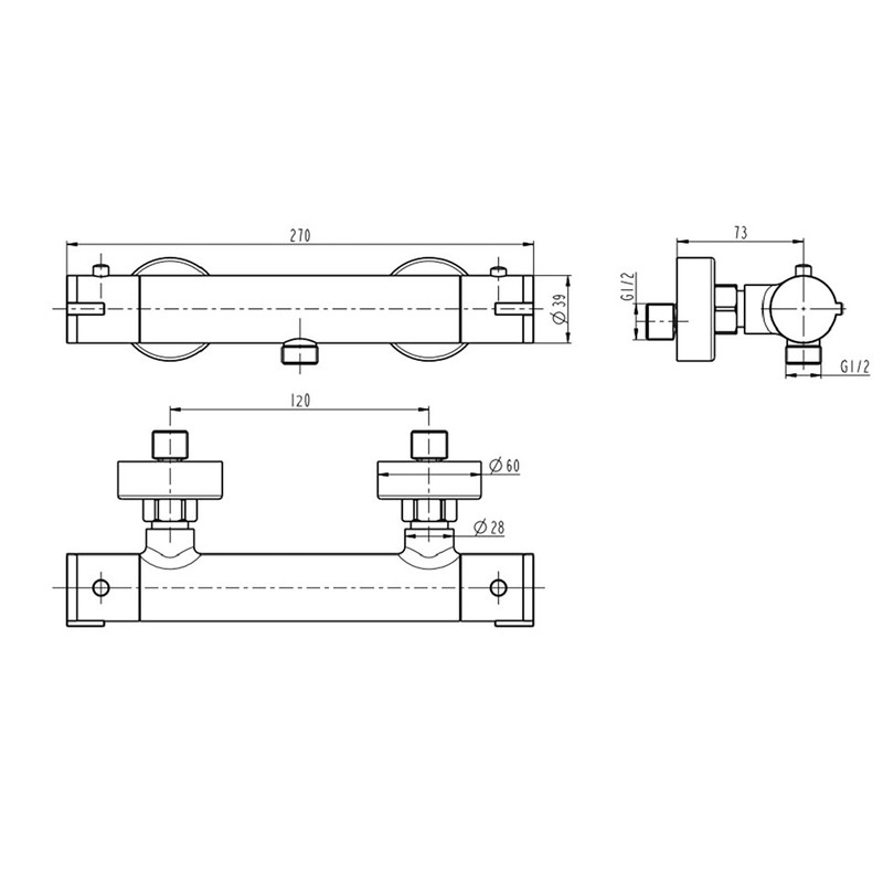 Schütte London thermostatische douchekraan mat zwart 120mm
