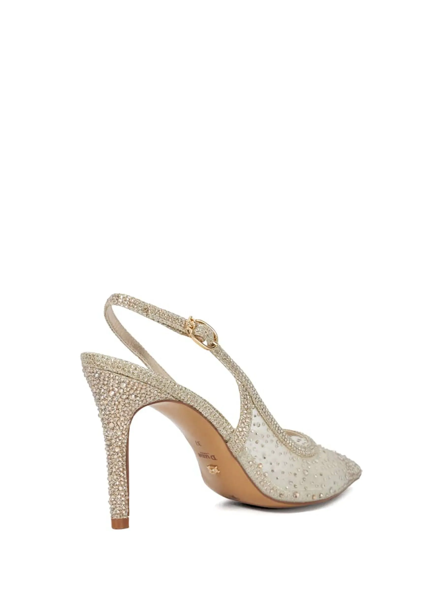 Dune London Compassionate Metalised Fibre Kitten Sling Back Heels