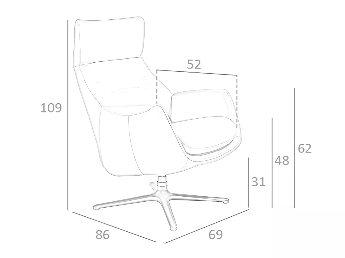 Fauteuil pivotant inclinable en cuir gris 5092 ANGEL CERDA