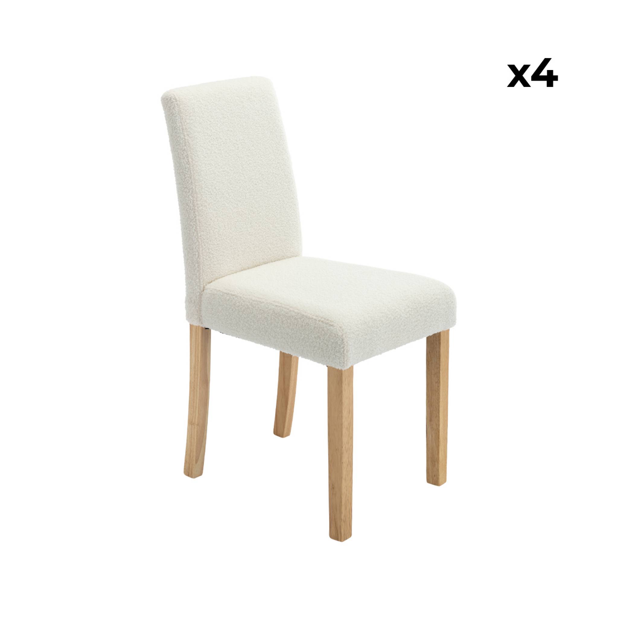 Lot de 4 chaises rita revêtement bouclette pieds en bois d'hévéa