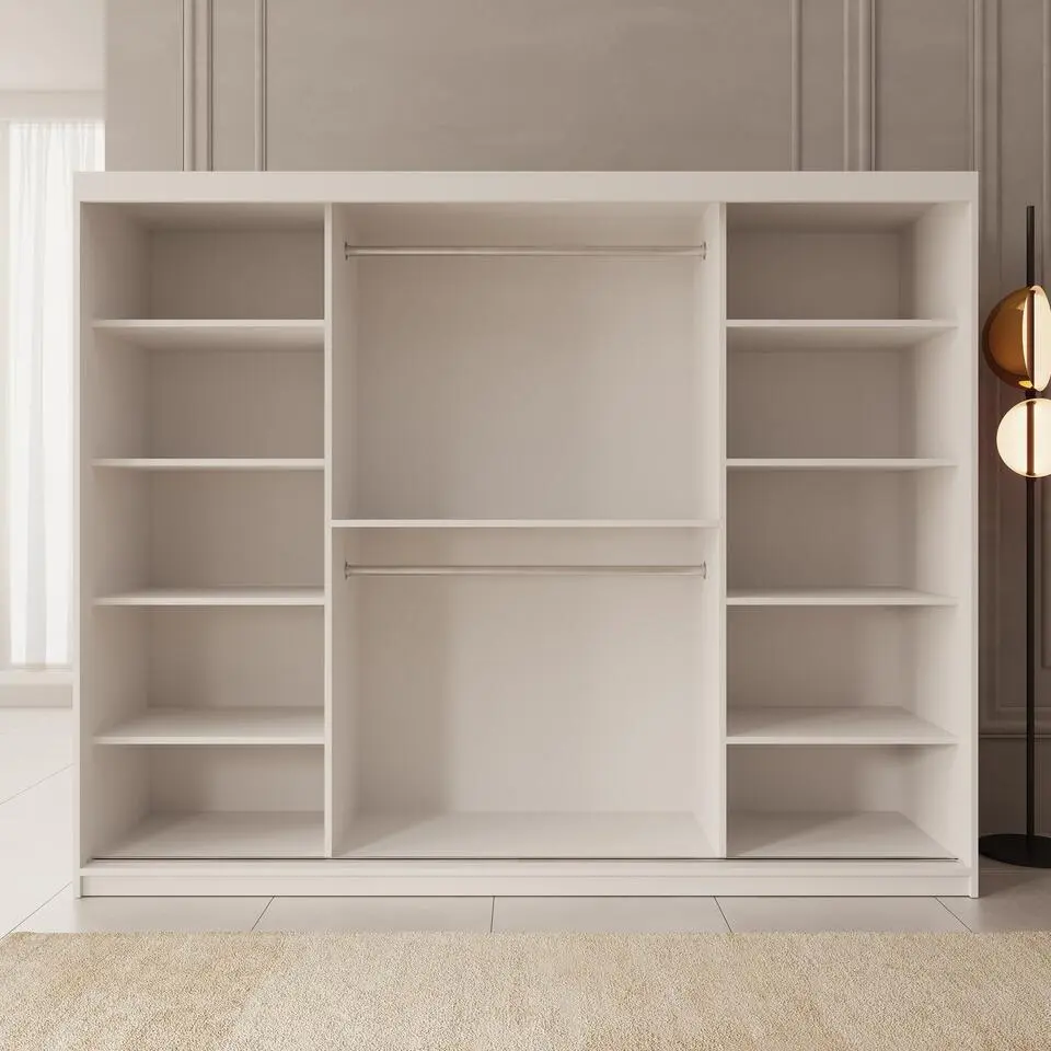 Meubella - Kledingkast Ulysses - Wit - 250 cm - Met spiegel